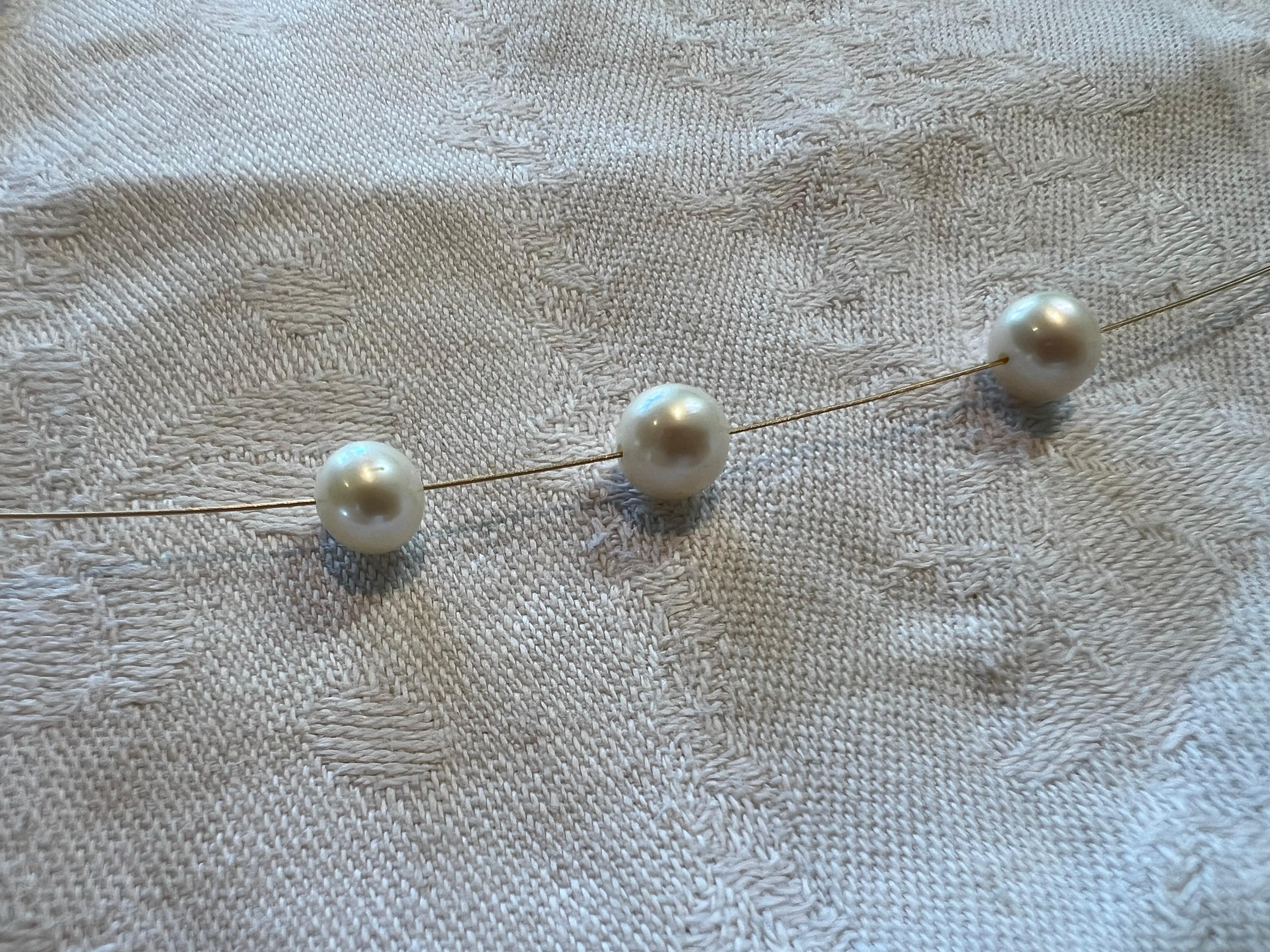 Women's or Men's White Freshwater Pearl Necklace with Diamond Encrusted 14k YG closure For Sale