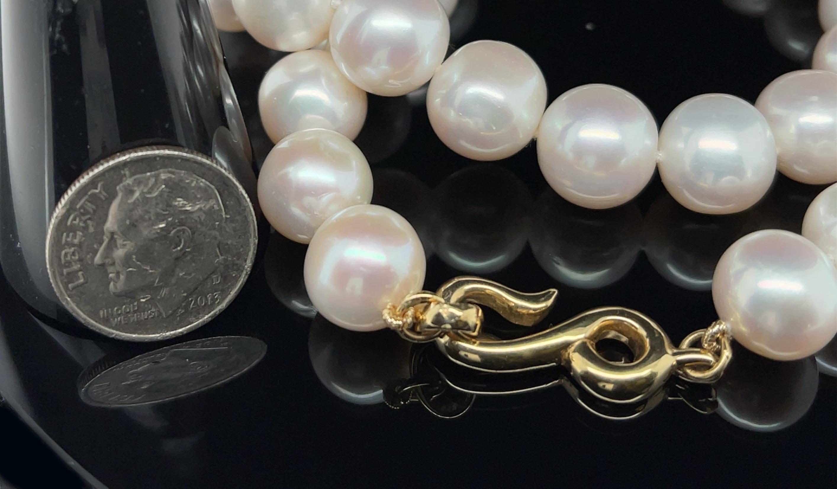 Bead White Freshwater Pearl Necklace with Yellow Gold Clasp For Sale