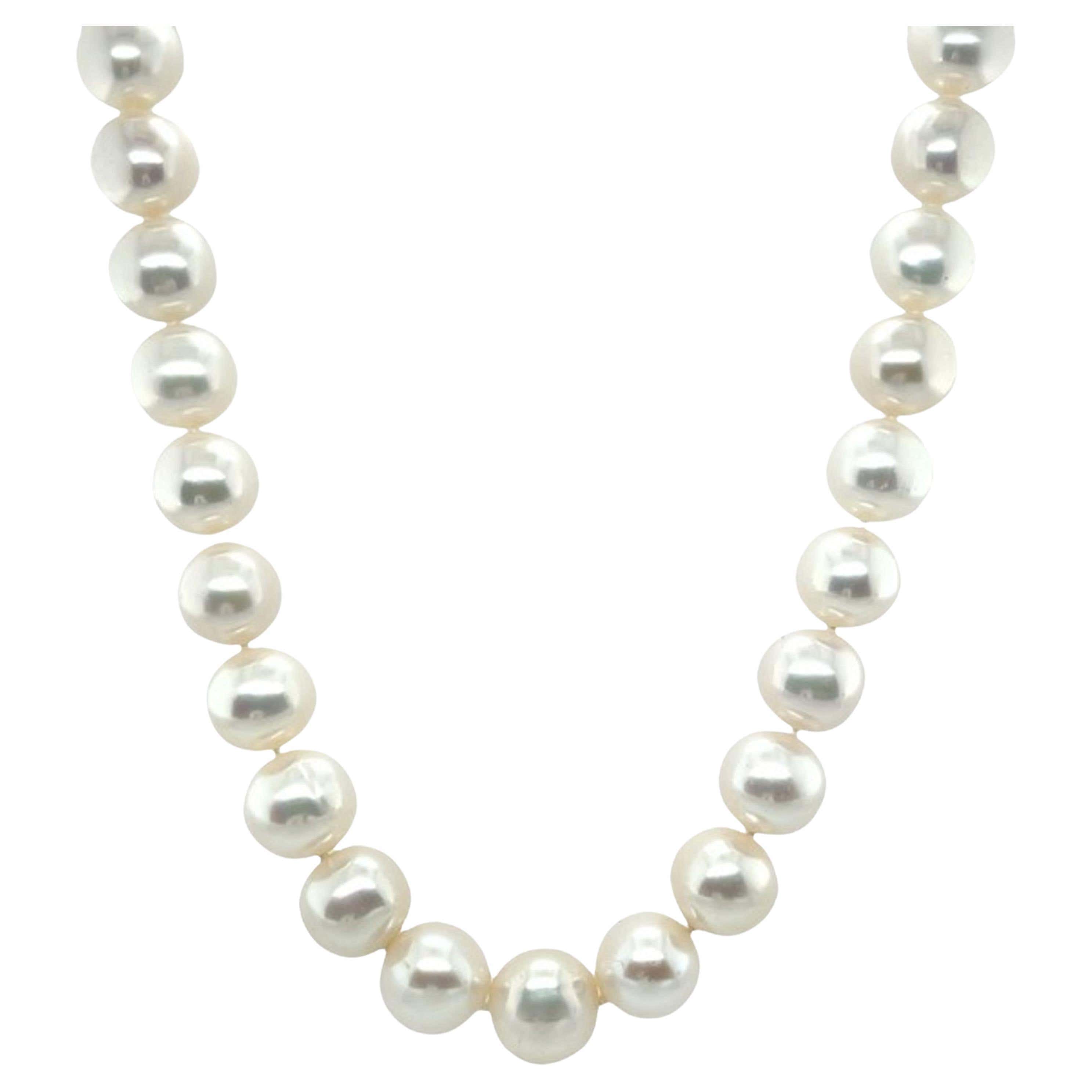 Stunning AAAAA+ 9-10mm White Akoya Pearl Necklace | 14k Yellow Gold Clasp | 20 Inch