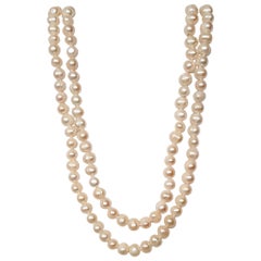 Bracelet de perles d'eau douce blanches lustrées, très bon, 56 pouces, 6-8 mm
