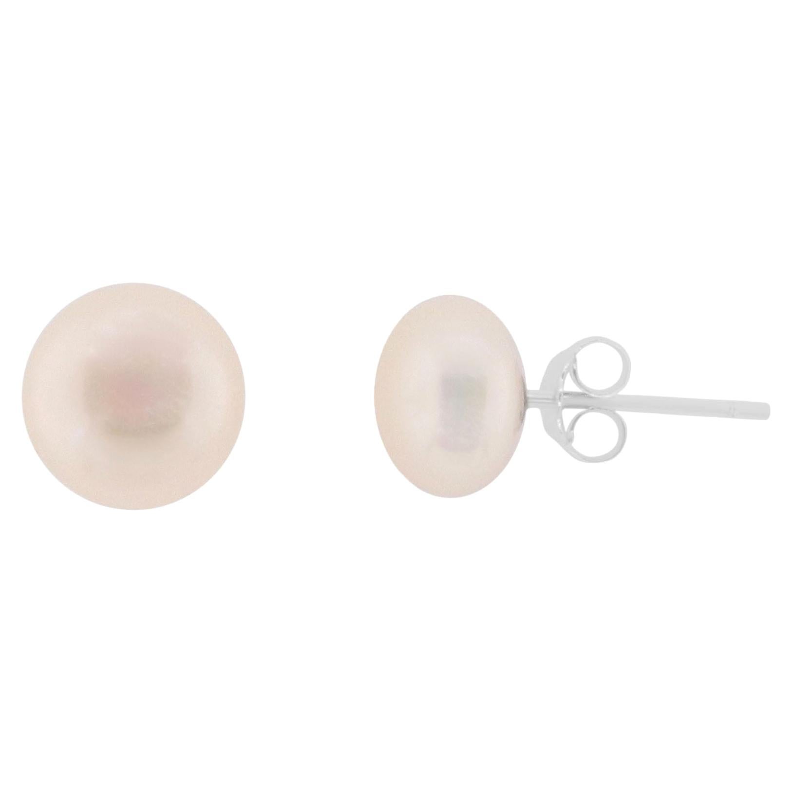 10mm White Freshwater Pearl Stud Earrings in Silver