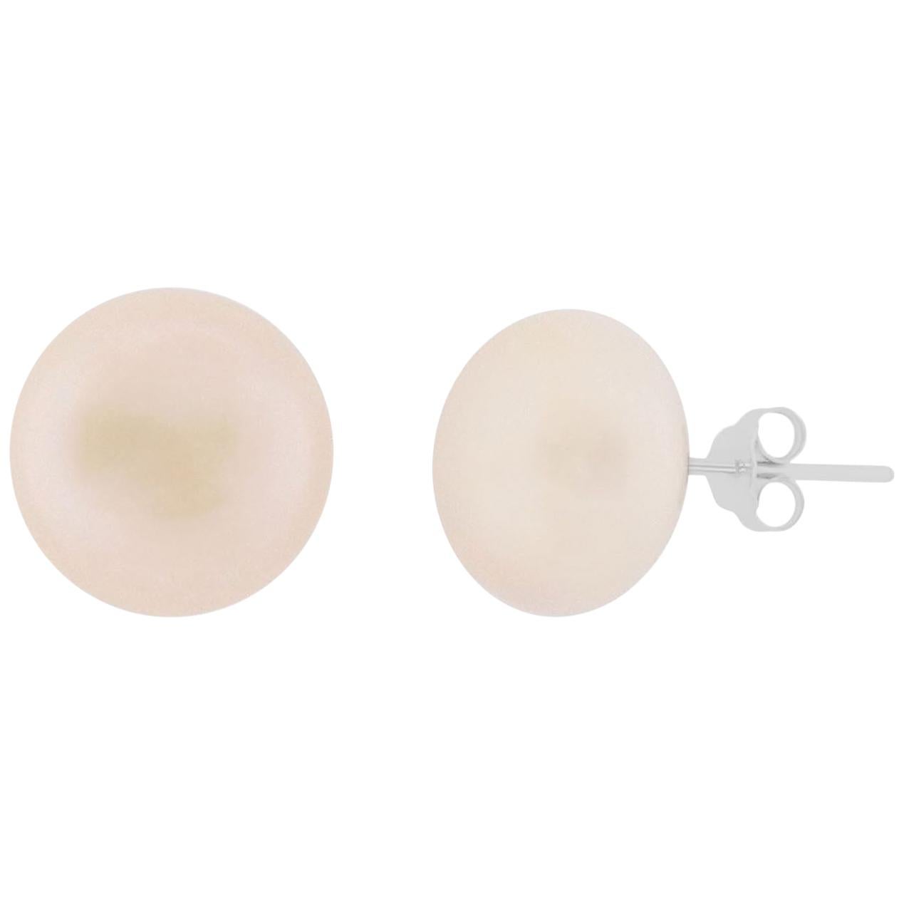 12mm White Round Freshwater Pearl Stud Earrings on Silver
