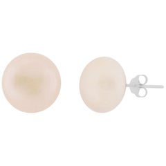 12mm White Round Freshwater Pearl Stud Earrings on Silver