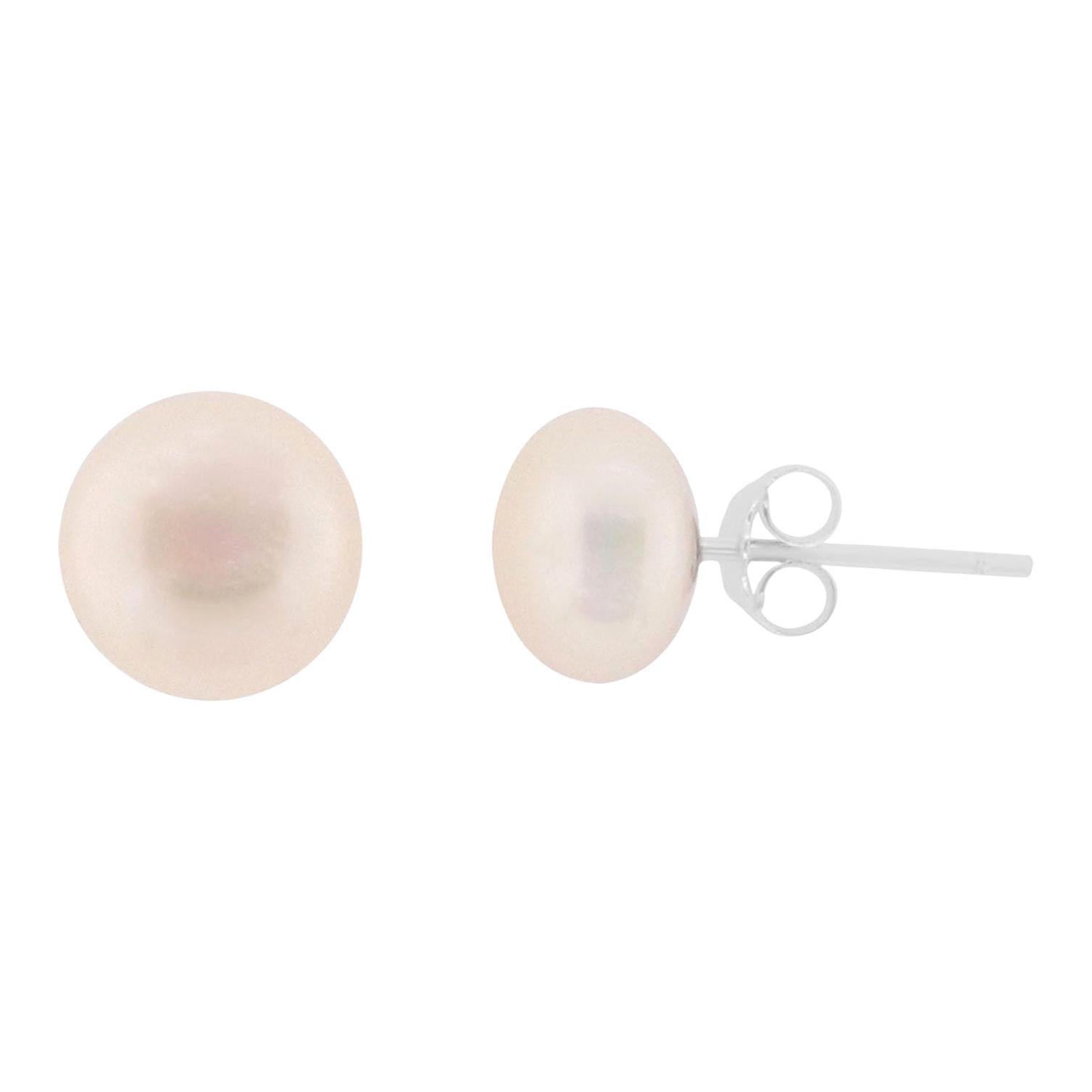 10mm White Freshwater Pearl Stud Earrings on Silver