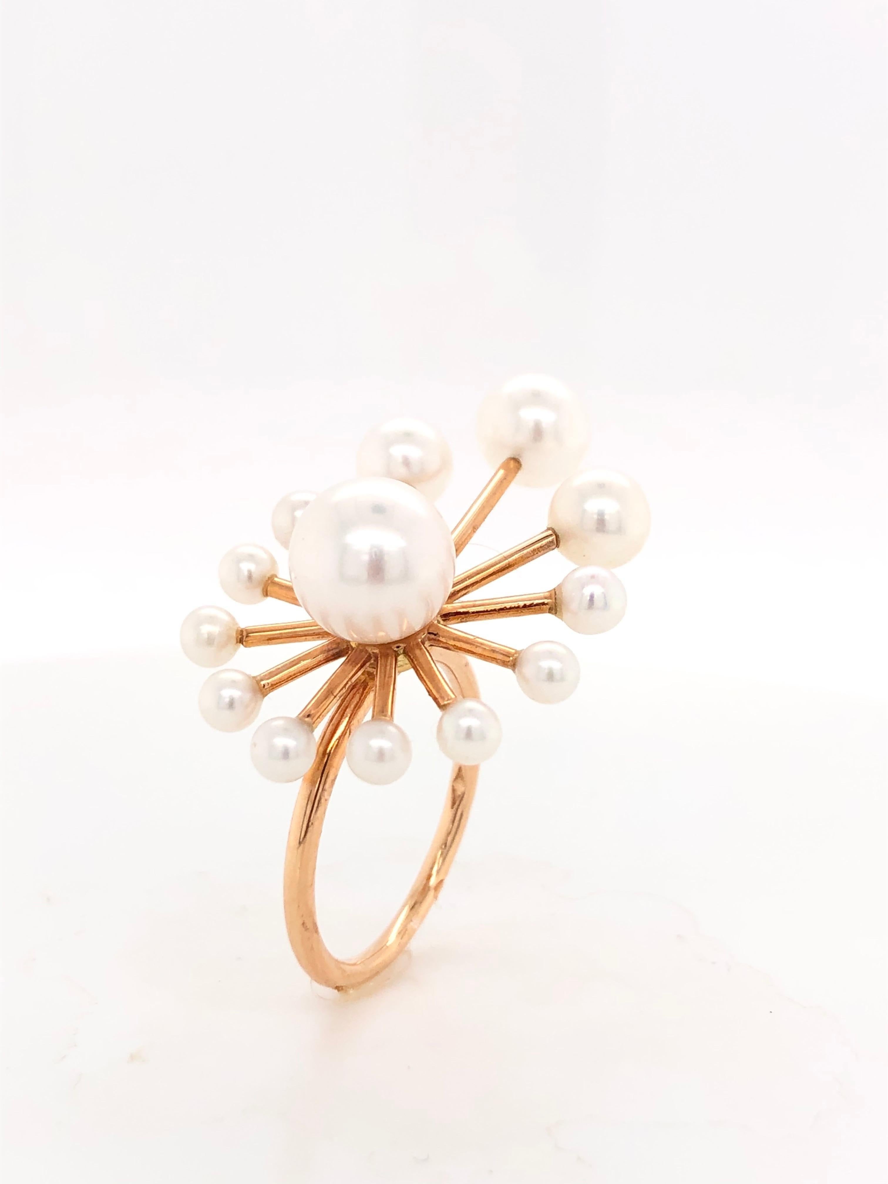 White Freshwater Pearls Rose Gold Ring 18 Karat Gold 4