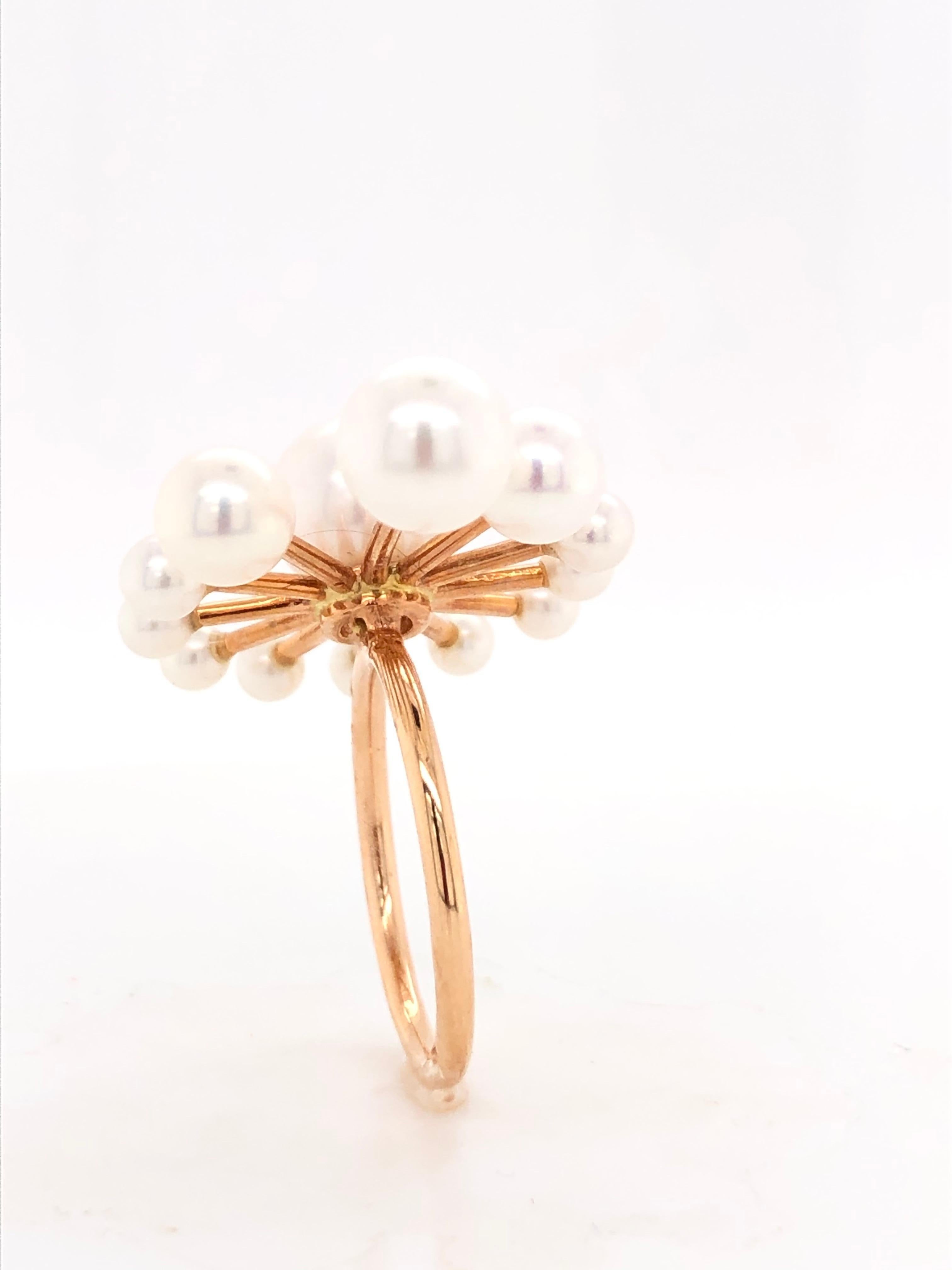 White Freshwater Pearls Rose Gold Ring 18 Karat Gold 6