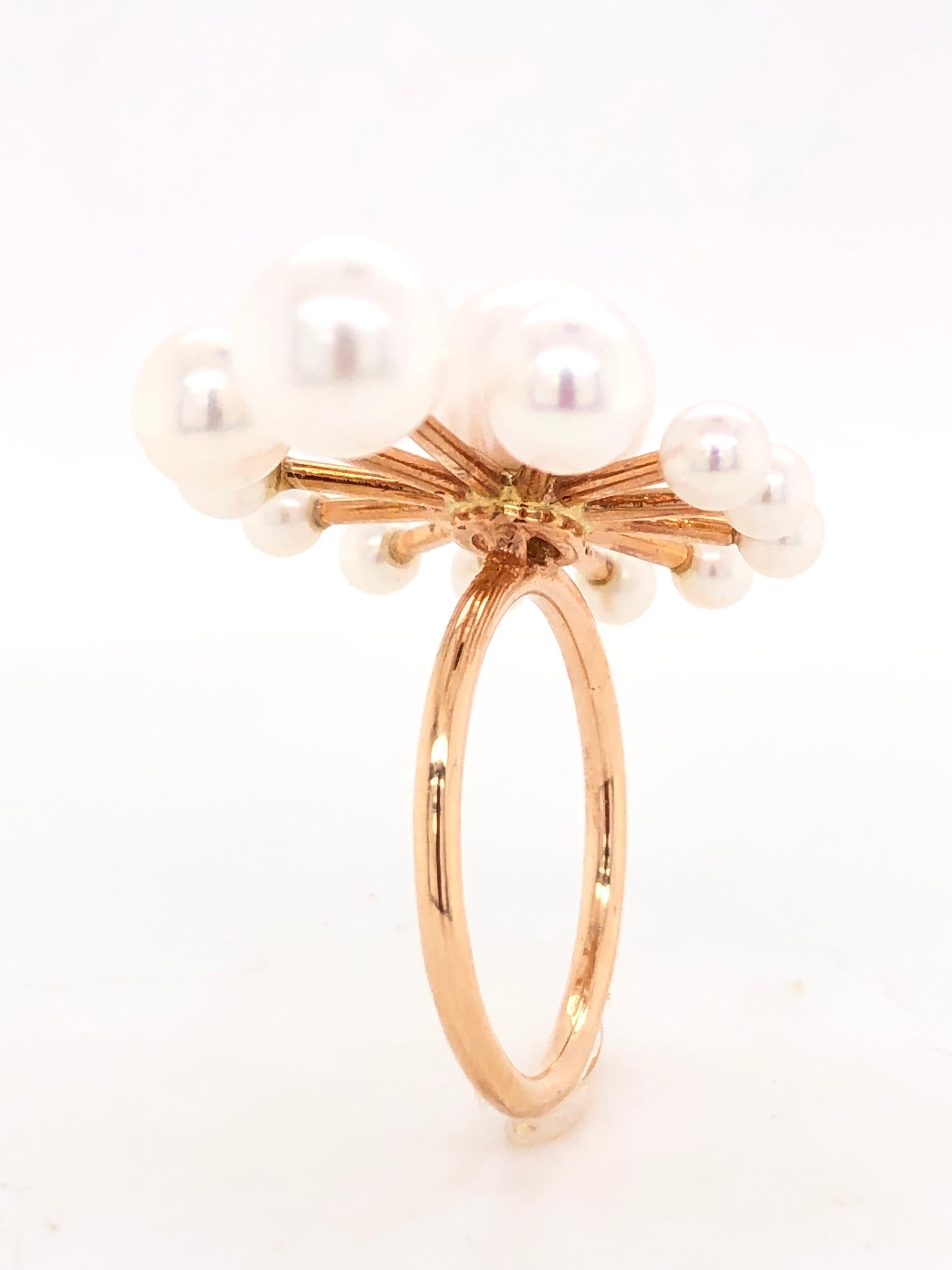 White Freshwater Pearls Rose Gold Ring 18 Karat Gold 7