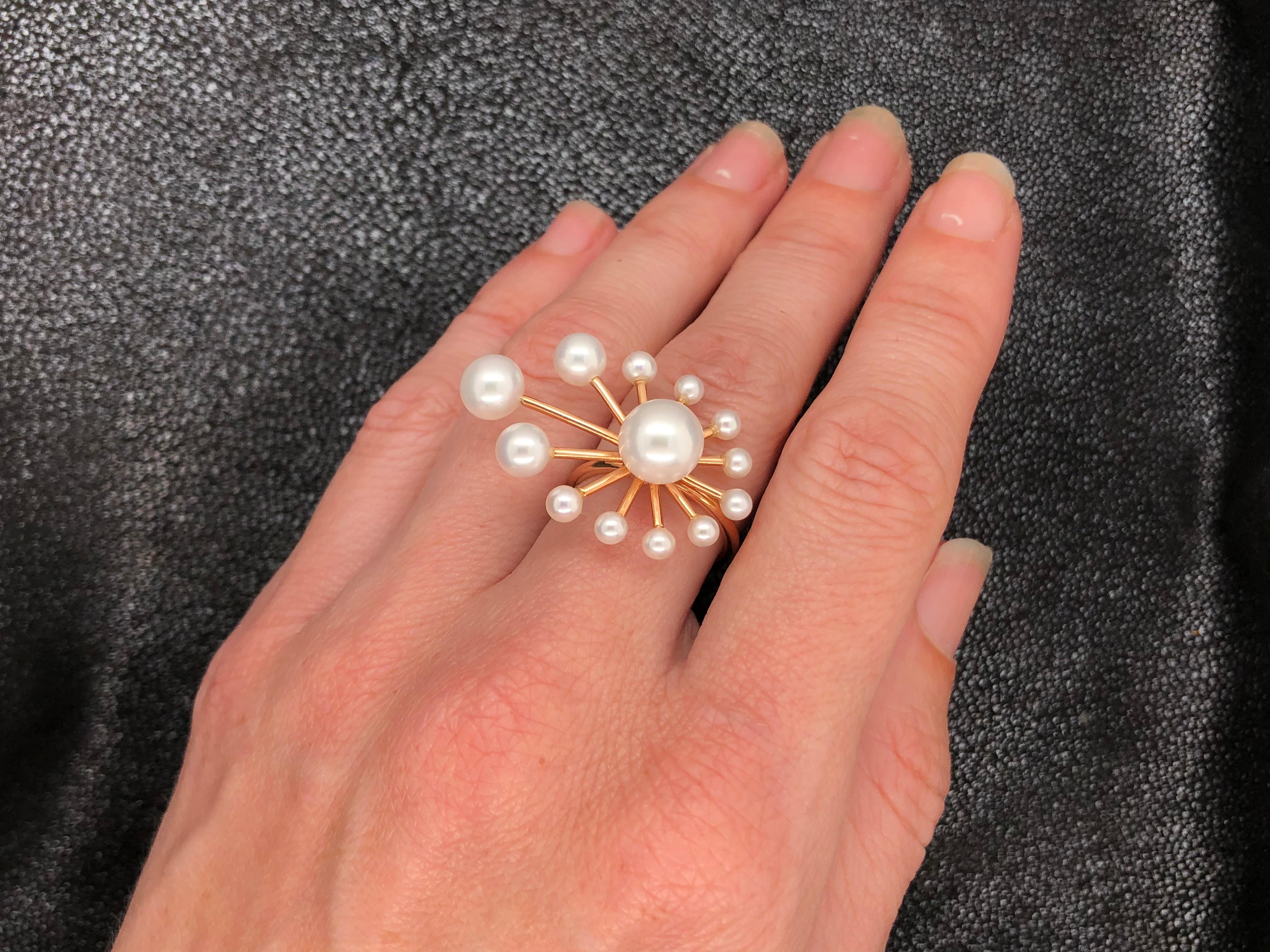 White Freshwater Pearls Rose Gold Ring 18 Karat Gold 9