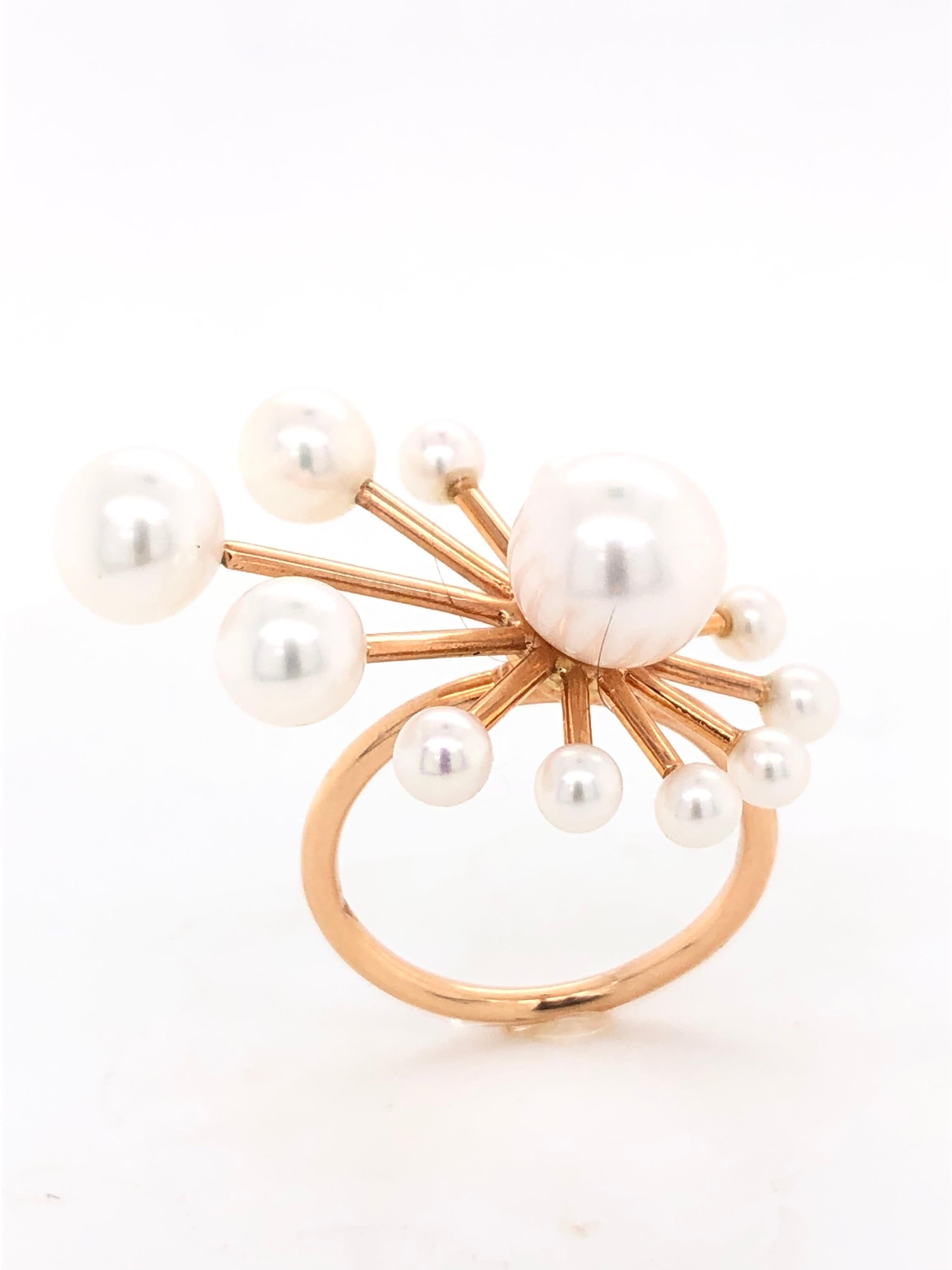 White Freshwater Pearls Rose Gold Ring 18 Karat Gold In New Condition In Vannes, FR