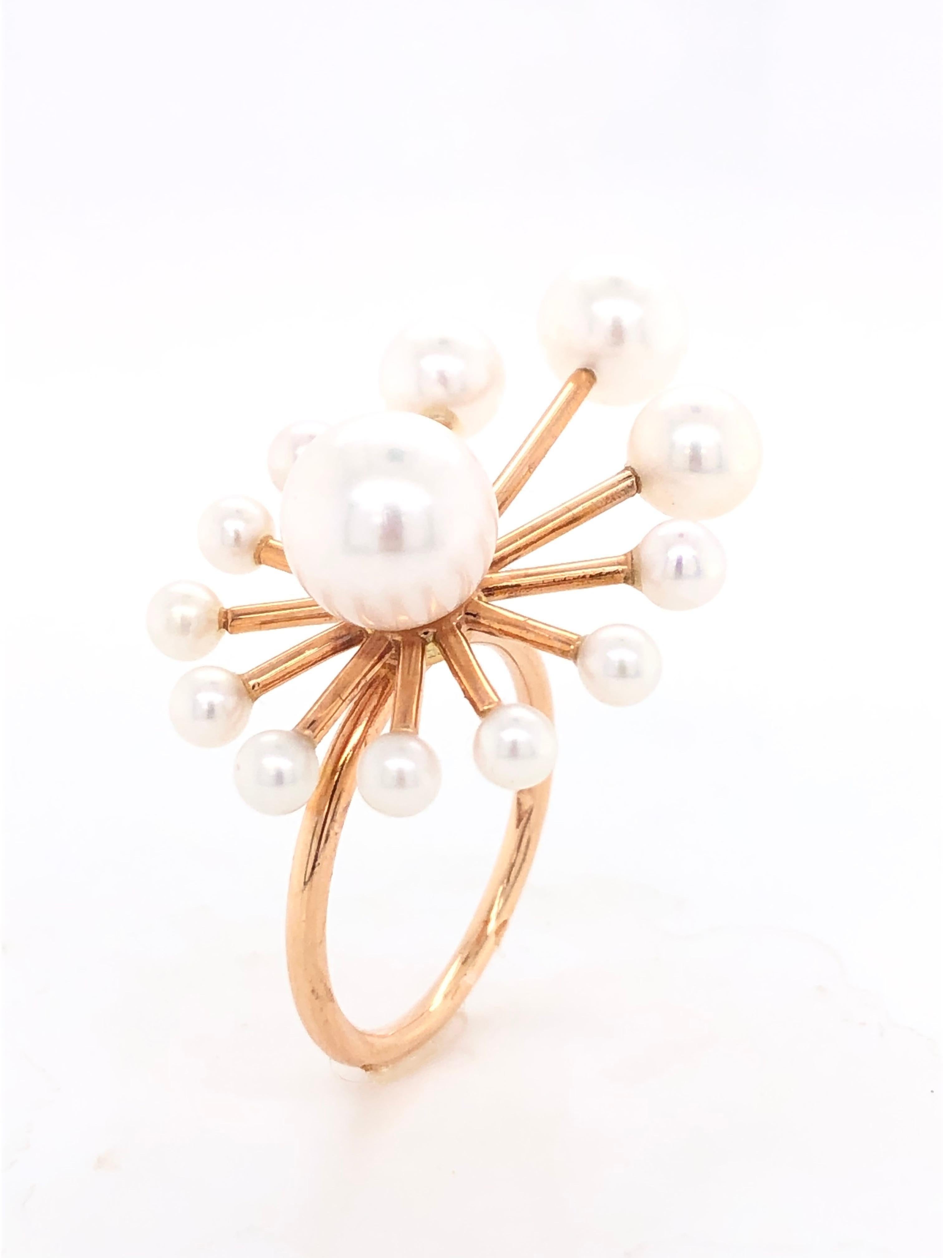 White Freshwater Pearls Rose Gold Ring 18 Karat Gold 1