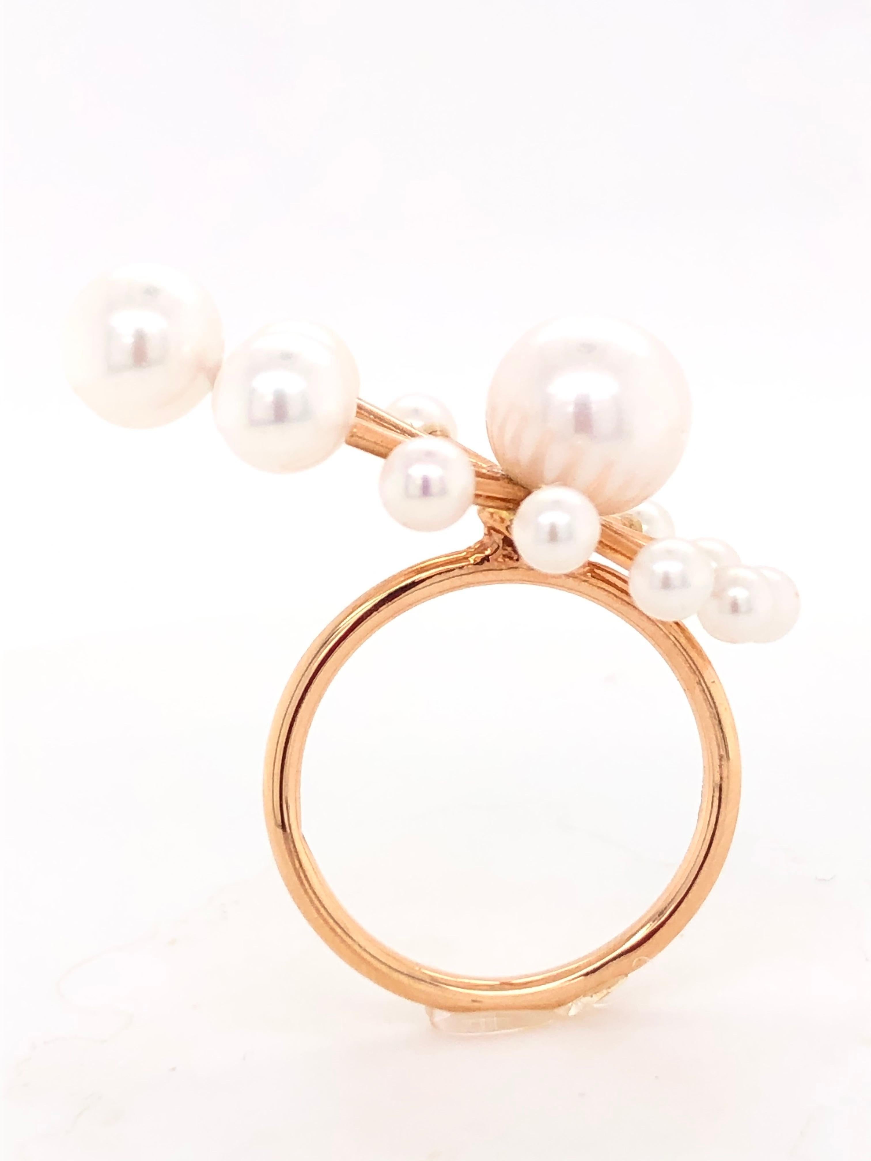 White Freshwater Pearls Rose Gold Ring 18 Karat Gold 2