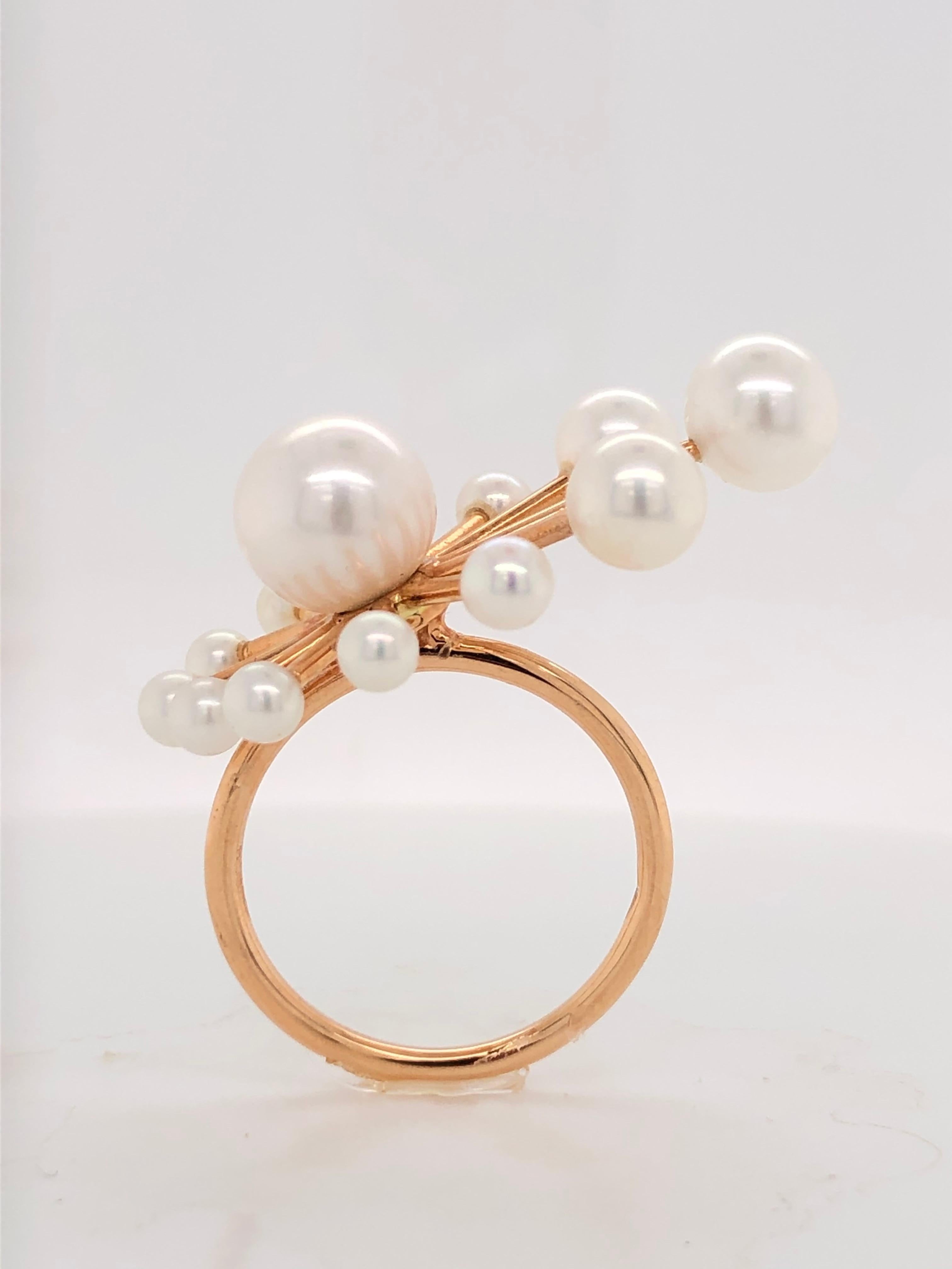 White Freshwater Pearls Rose Gold Ring 18 Karat Gold 3