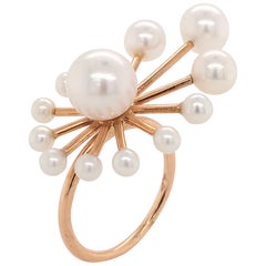 White Freshwater Pearls Rose Gold Ring 18 Karat Gold