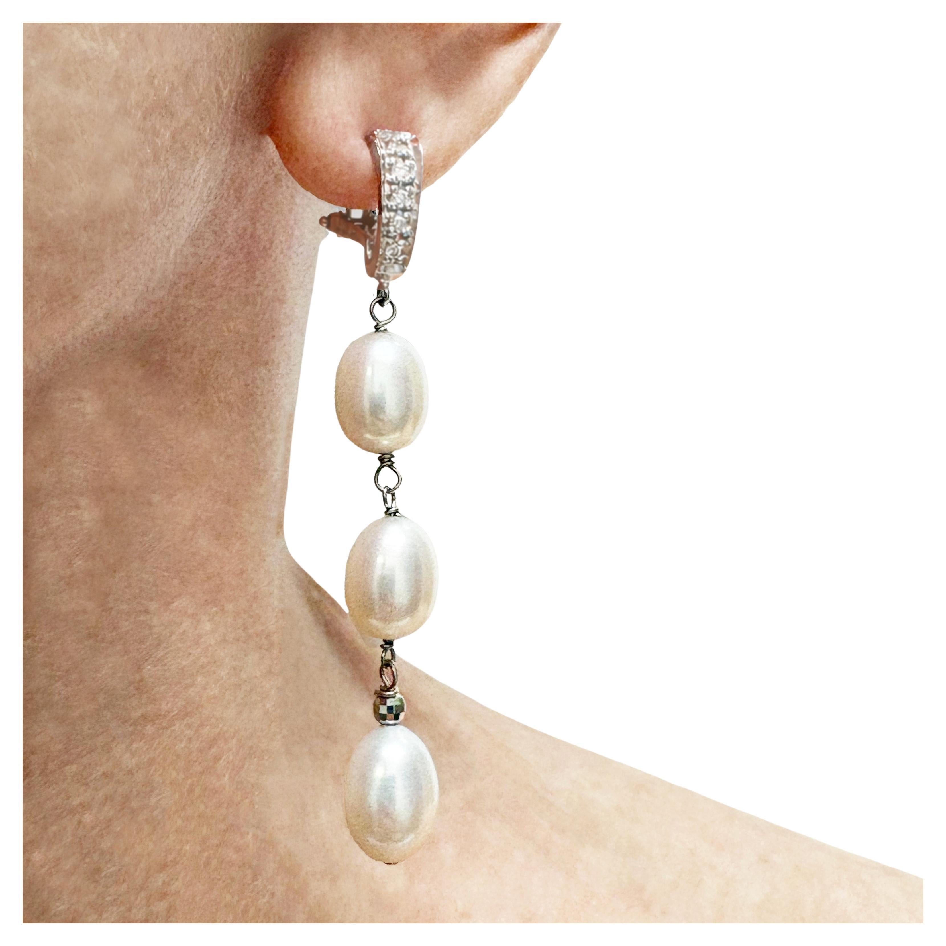 White Freshwater Pearls with Diamonds Paradizia Earrings E3476 For Sale