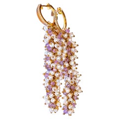 White Freshwater Seed Pearl and Lavender Amethyst in 14K Solid Yellow Gold
