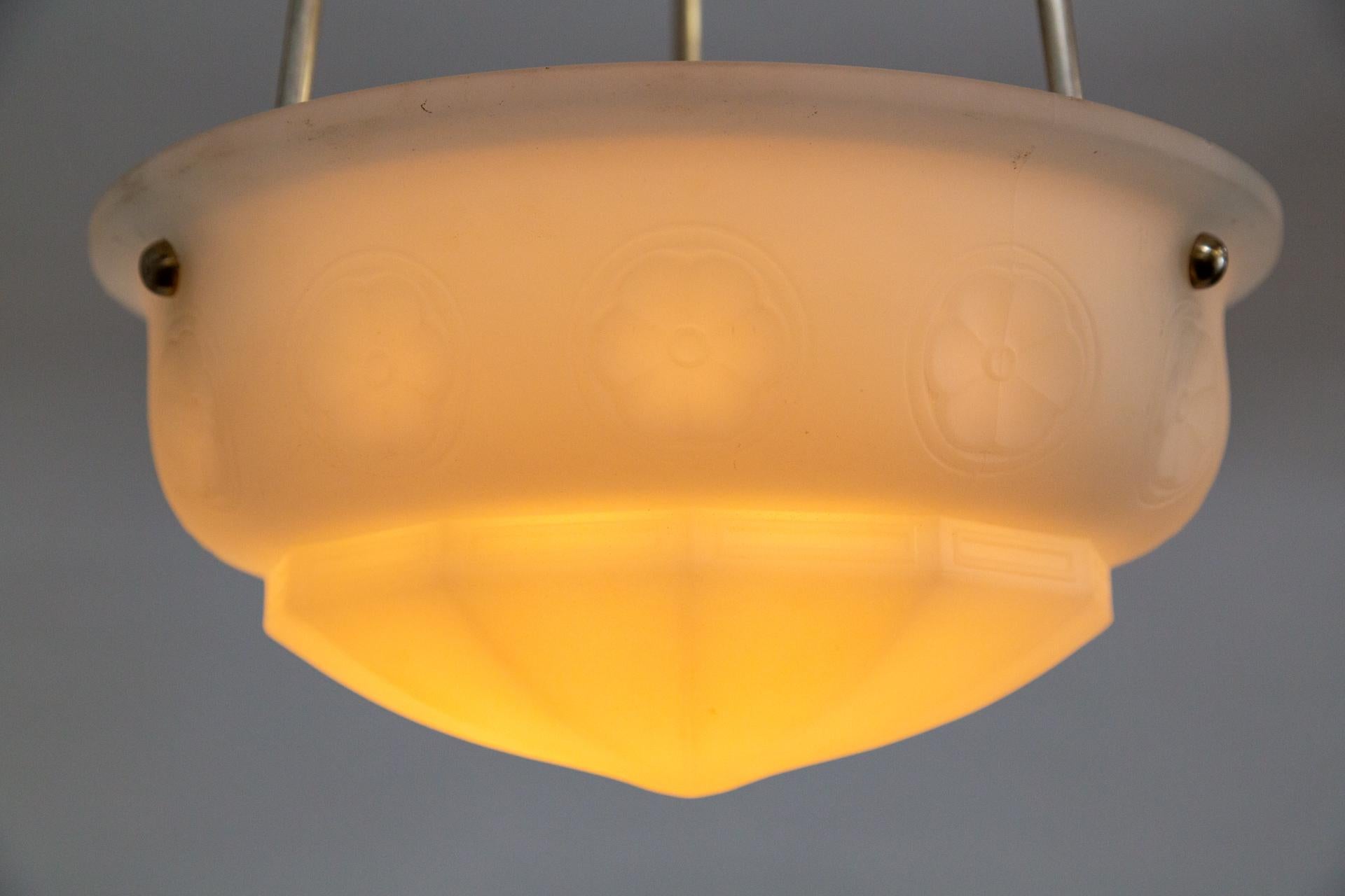 White Frosted Glass Bowl Pendant Light In Good Condition For Sale In San Francisco, CA