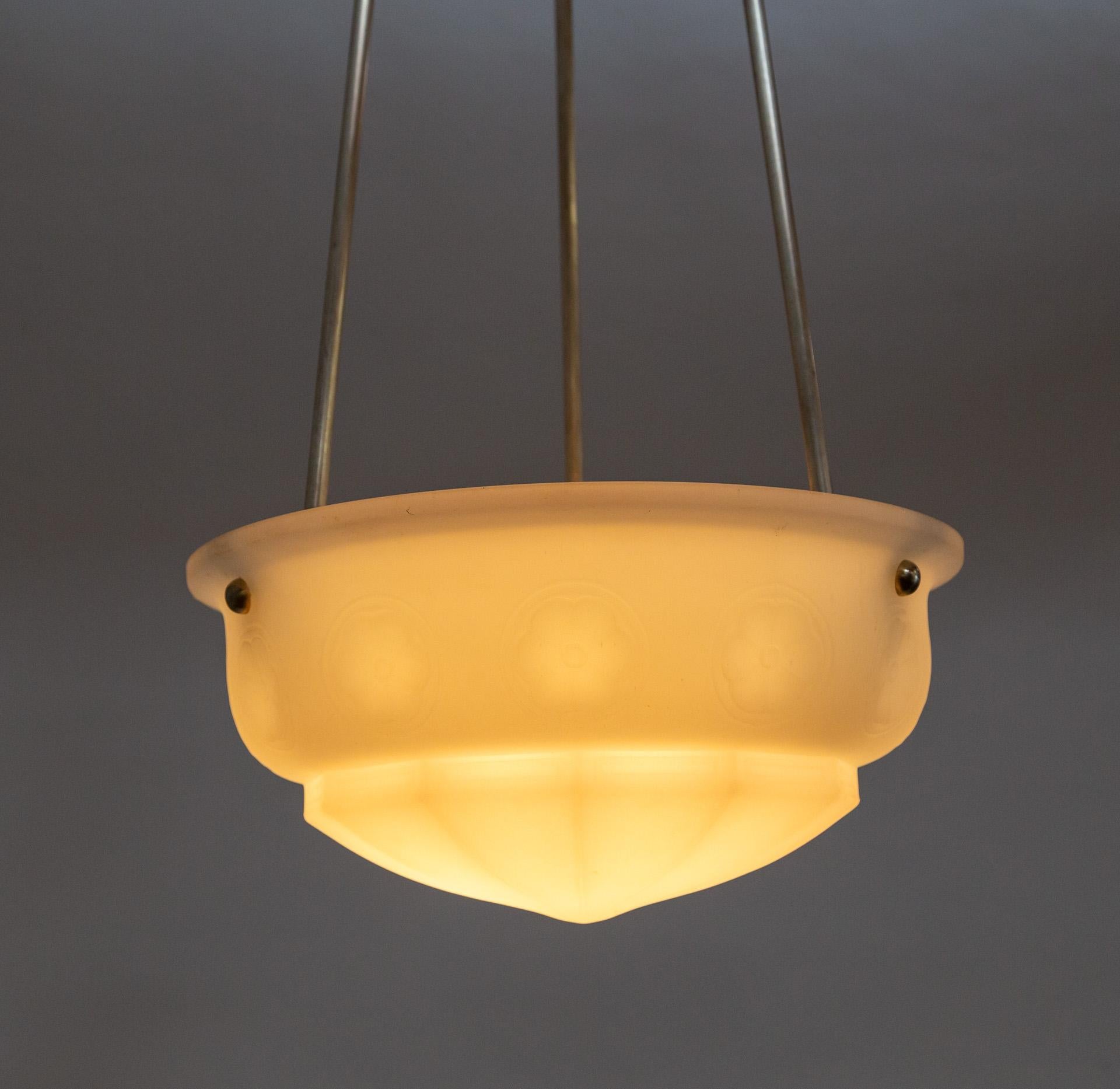 20th Century White Frosted Glass Bowl Pendant Light