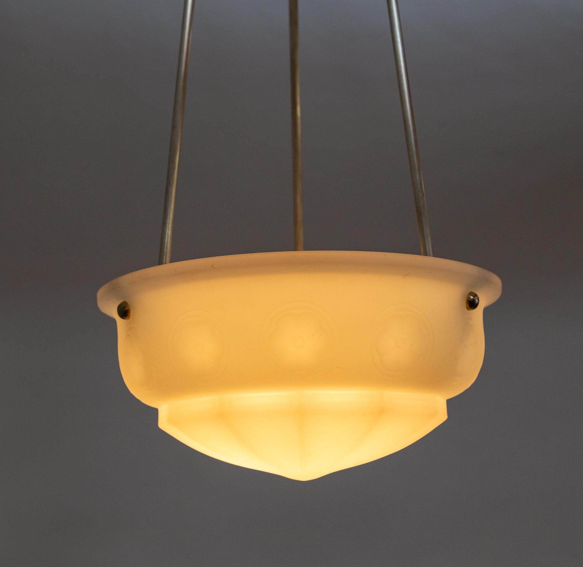 20th Century White Frosted Glass Bowl Pendant Light For Sale