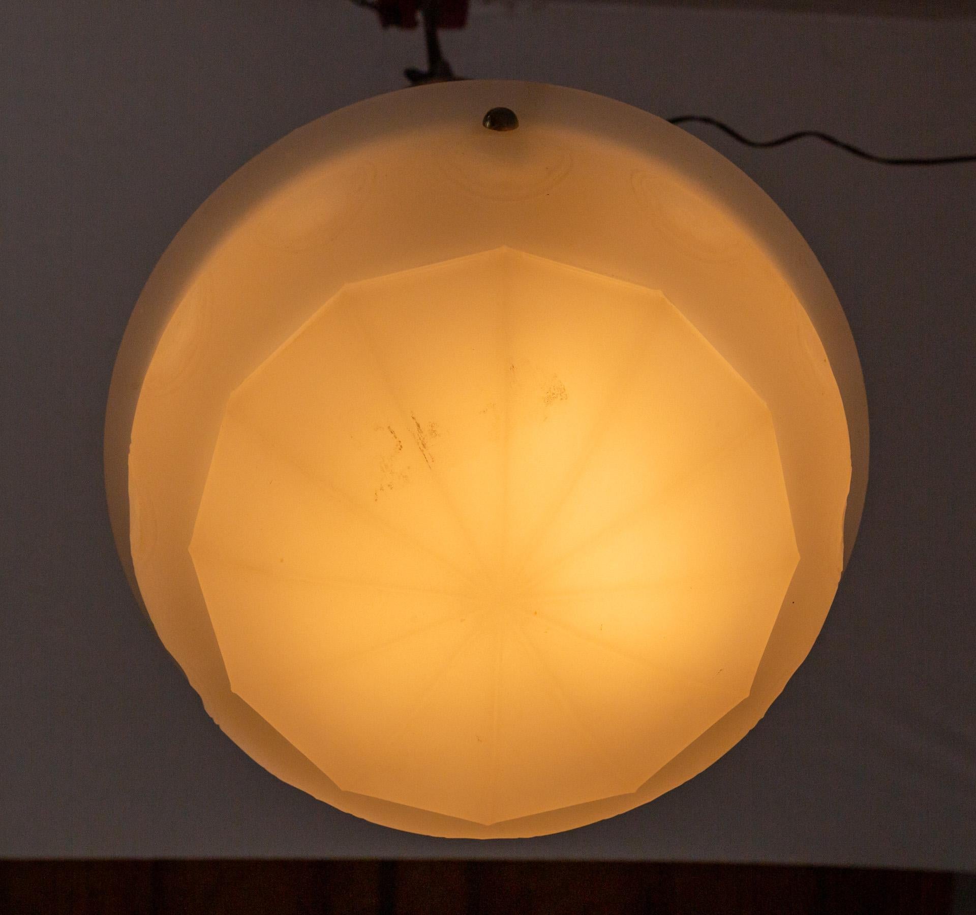 Brass White Frosted Glass Bowl Pendant Light For Sale