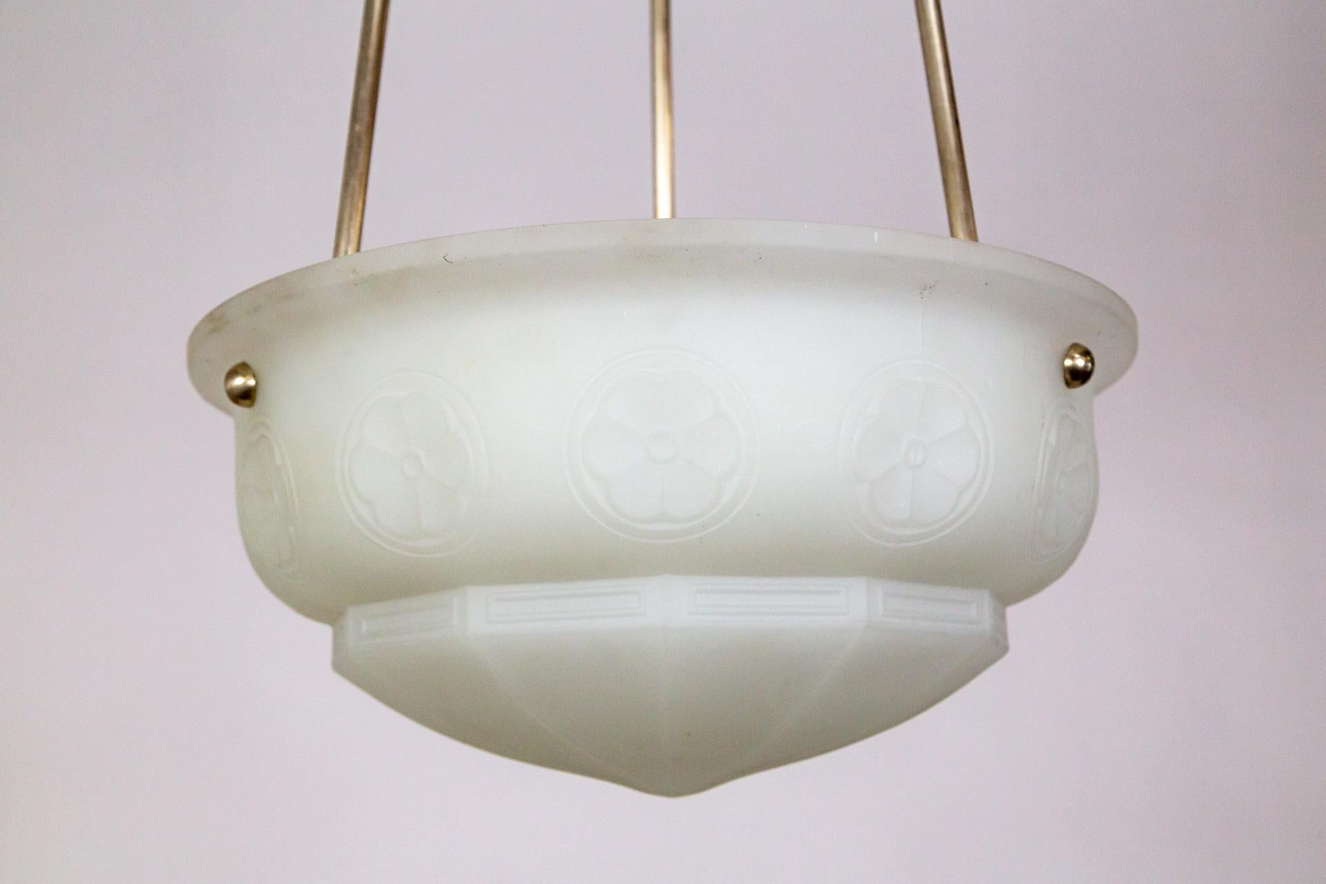 White Frosted Glass Bowl Pendant Light For Sale 2