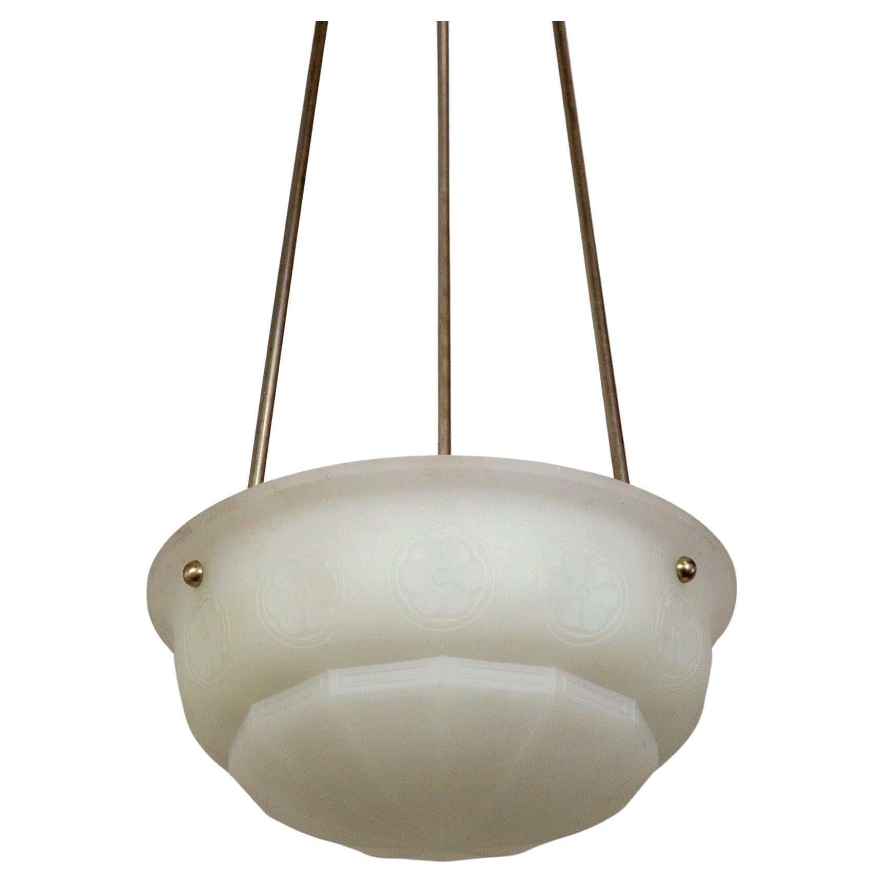 White Frosted Glass Bowl Pendant Light For Sale