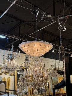 White Frosted Murano Glass Flush Mount Chandelier