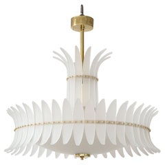 White Frosted Murano Glass "Piume" or Feathers Chandelier with Brass, Italy 2022