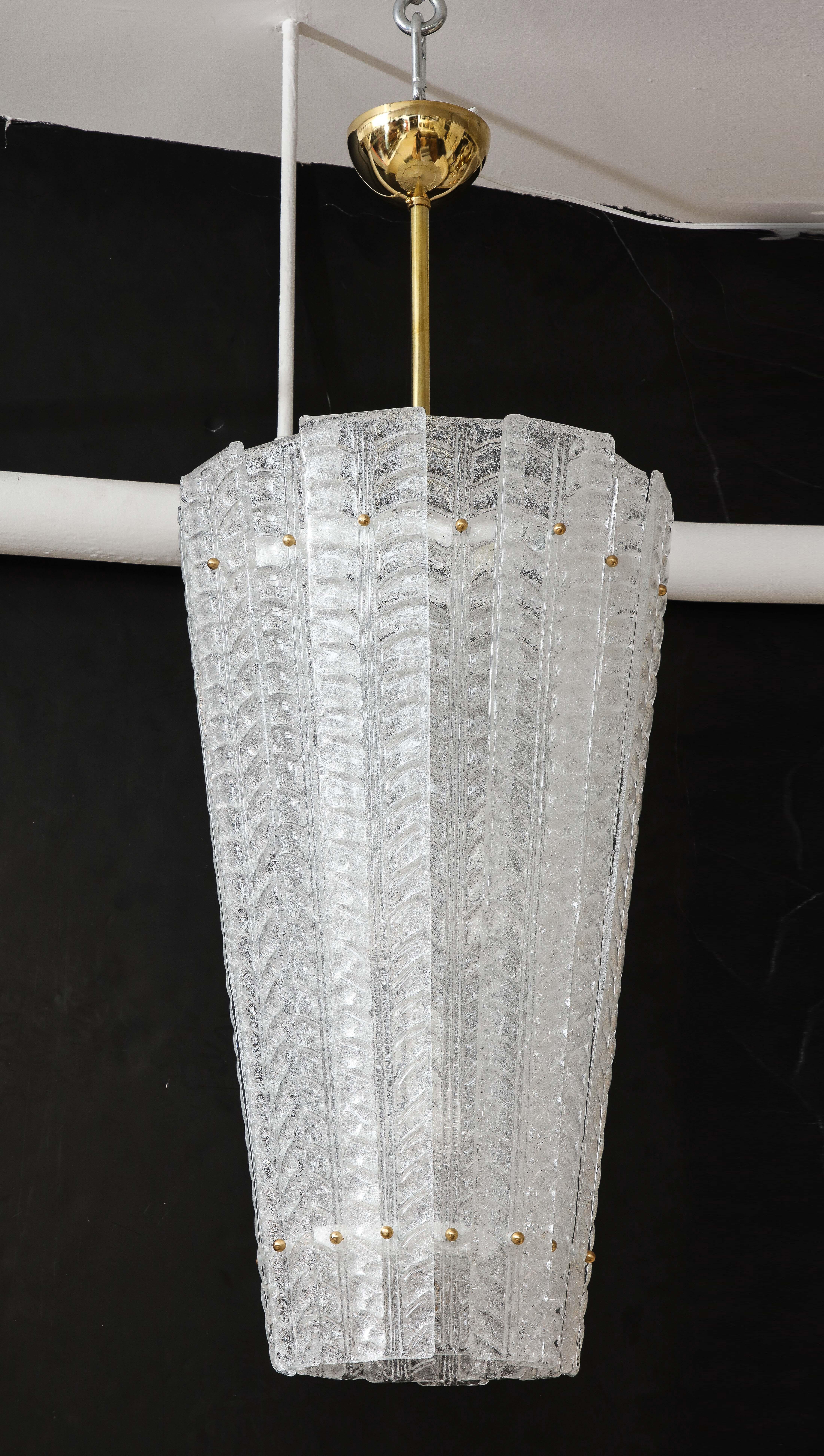White Frosted Textured Murano Glass and Brass Pendant Chandelier, Italy, 2022 For Sale 7