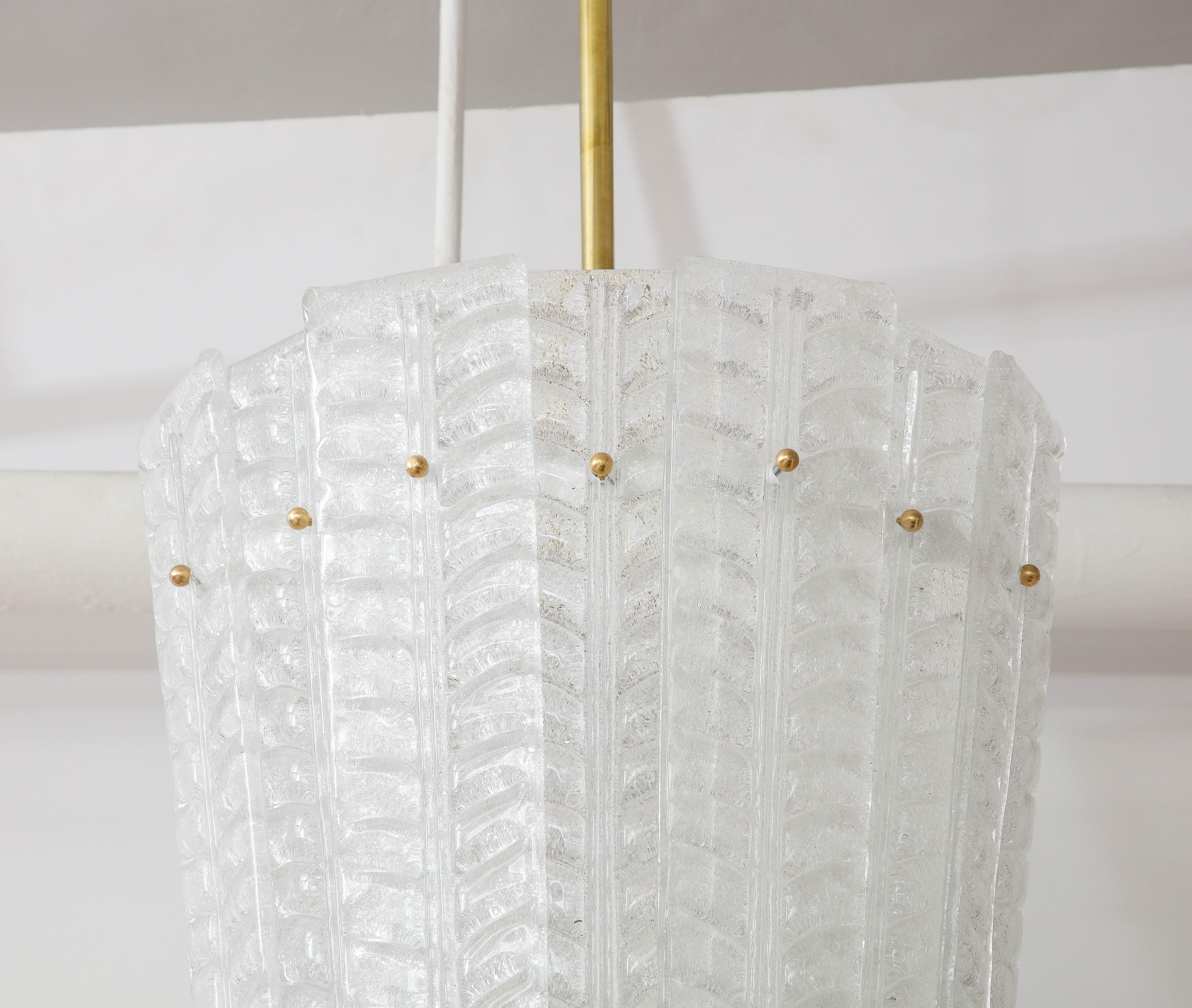 White Frosted Textured Murano Glass and Brass Pendant Chandelier, Italy, 2022 For Sale 2