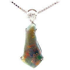 White Full Opal Brilliant Pendant with Chain 900 850 Platinum 4.38 ct 0.284 ct A