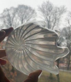 White Fulvio Bianconi Handkerchief Bowl, Zanfirico Filigree Glass, Venini Murano