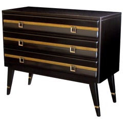 White Furniture Co. 1940s Brown Lacquered 3-Drawer Chest with Gilt Highlights