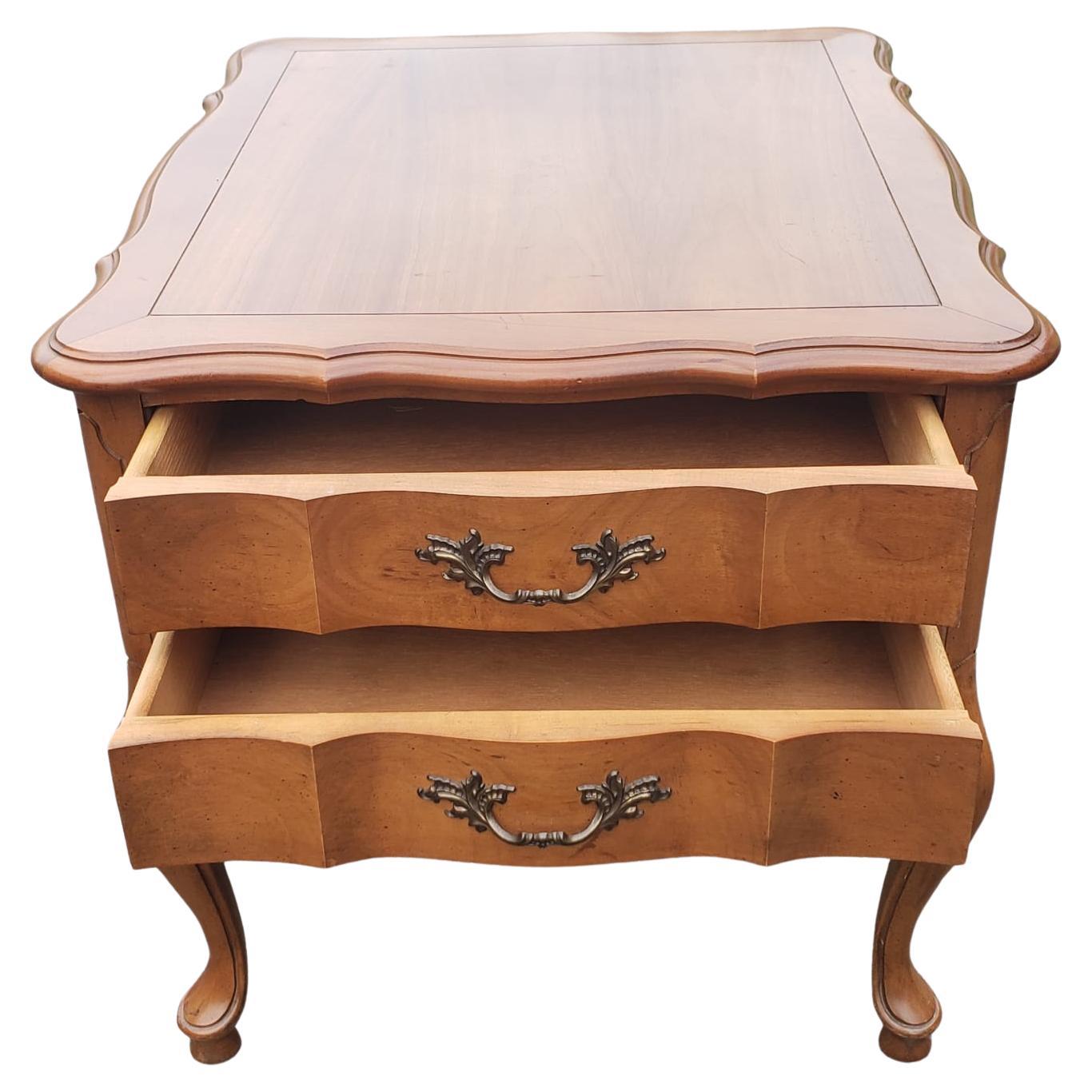 Woodwork White Furniture French Country Two-Drawer Maple Side Tables For Sale