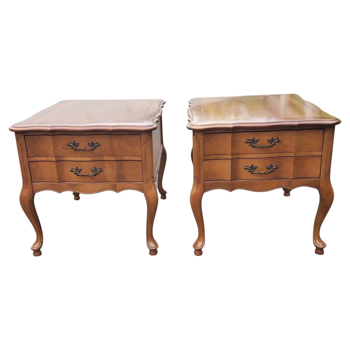 White Furniture French Country Two-Drawer Maple Side Tables For Sale