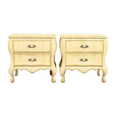 White Furniture French Provincial Louis XV Cream Lacquered Nightstands, Pair