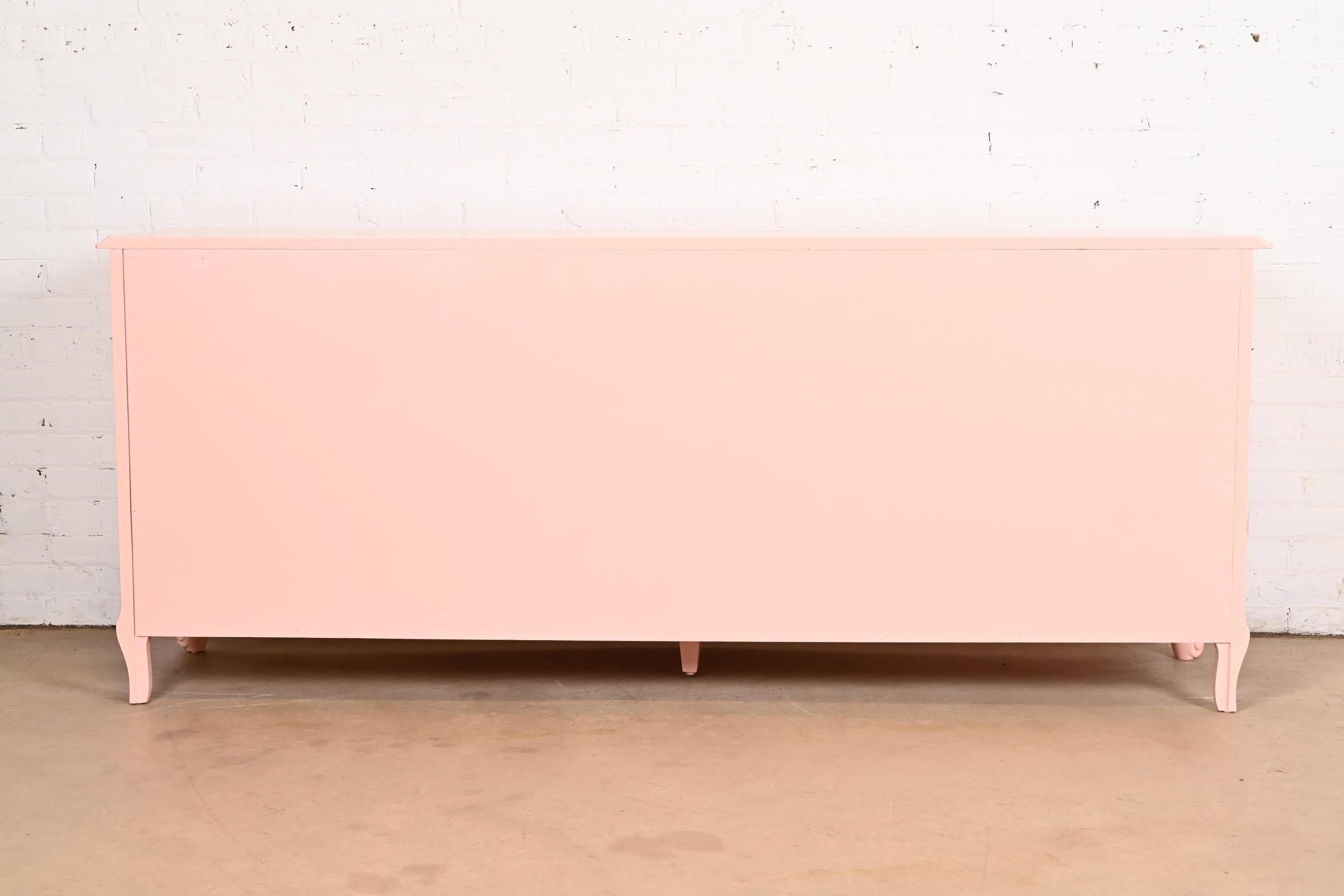 White Furniture French Provincial Louis XV Pink Lacquered Triple Dresser For Sale 5