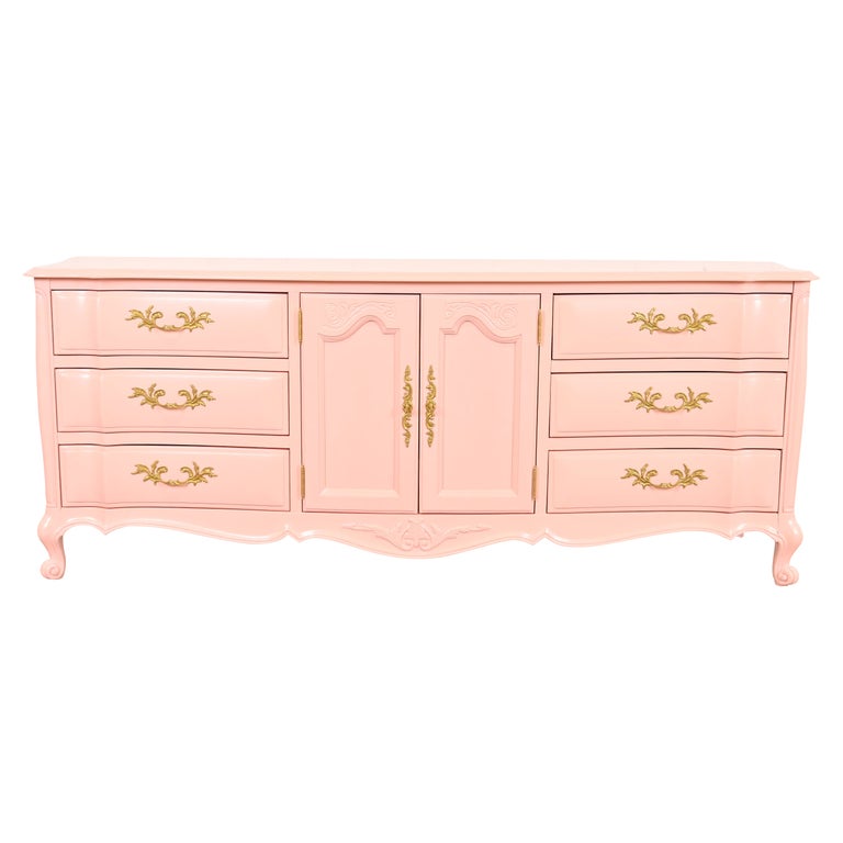 White Furniture French Provincial Louis XV Pink Lacquered Triple Dresser  For Sale at 1stDibs