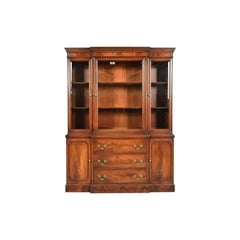 White Furniture Georgian Flame Mahogany Breakfront Bookcase Cabinet, Circa 1960s