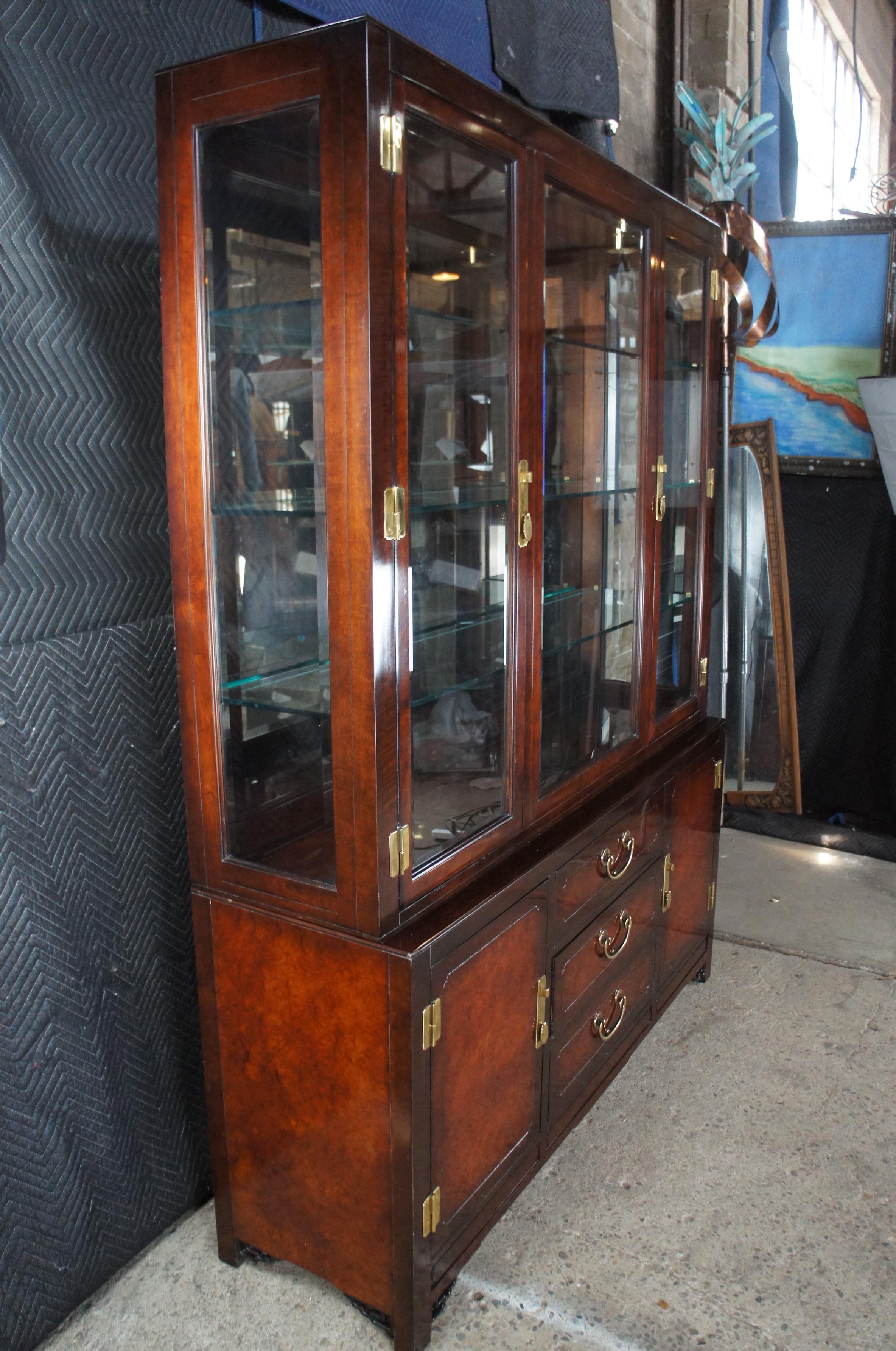 White Furniture Mahogany & Burl Mandarin Chinoiserie China Display Cabinet For Sale 4