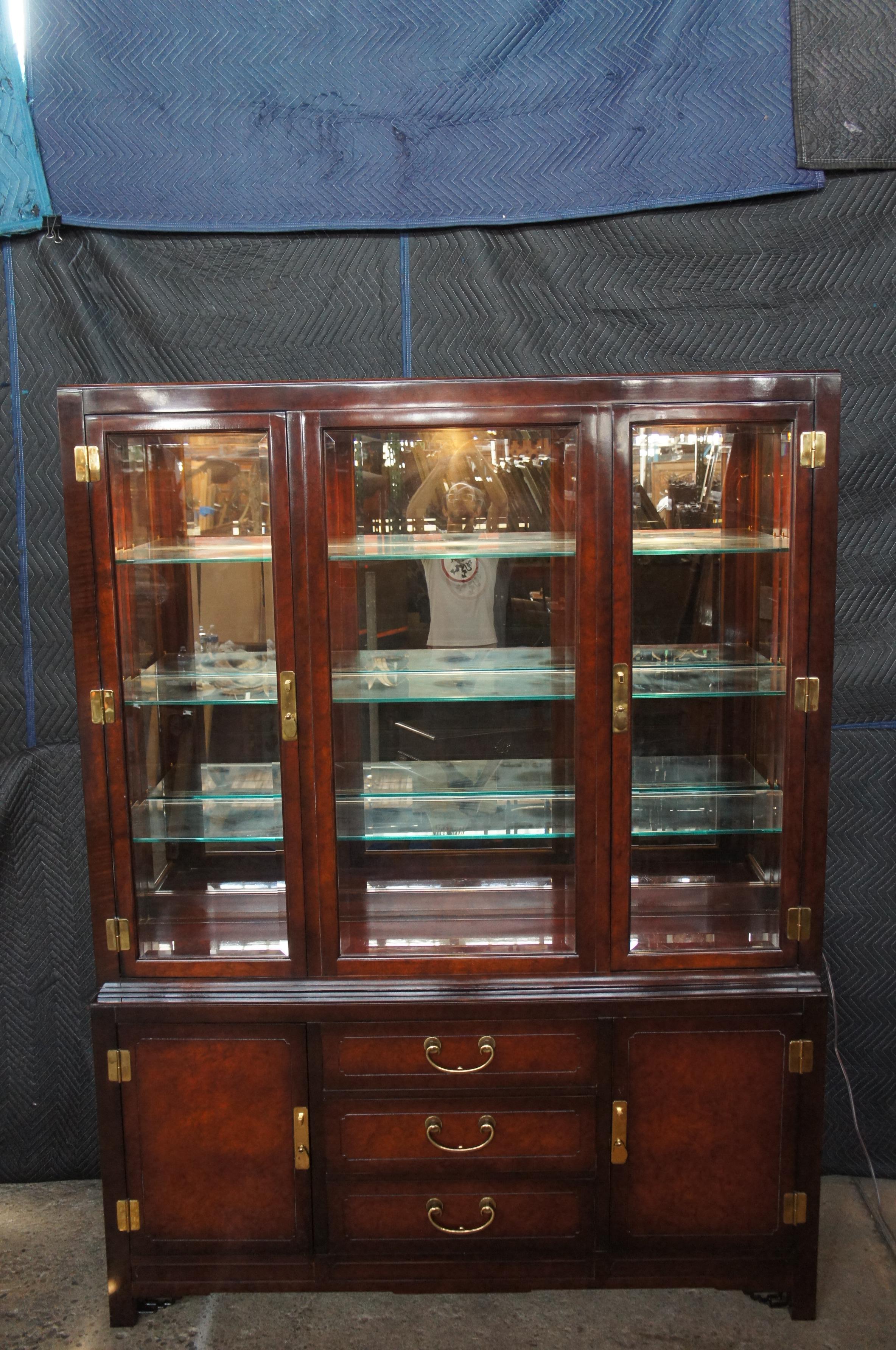 White Furniture Mahogany & Burl Mandarin Chinoiserie China Display Cabinet For Sale 5