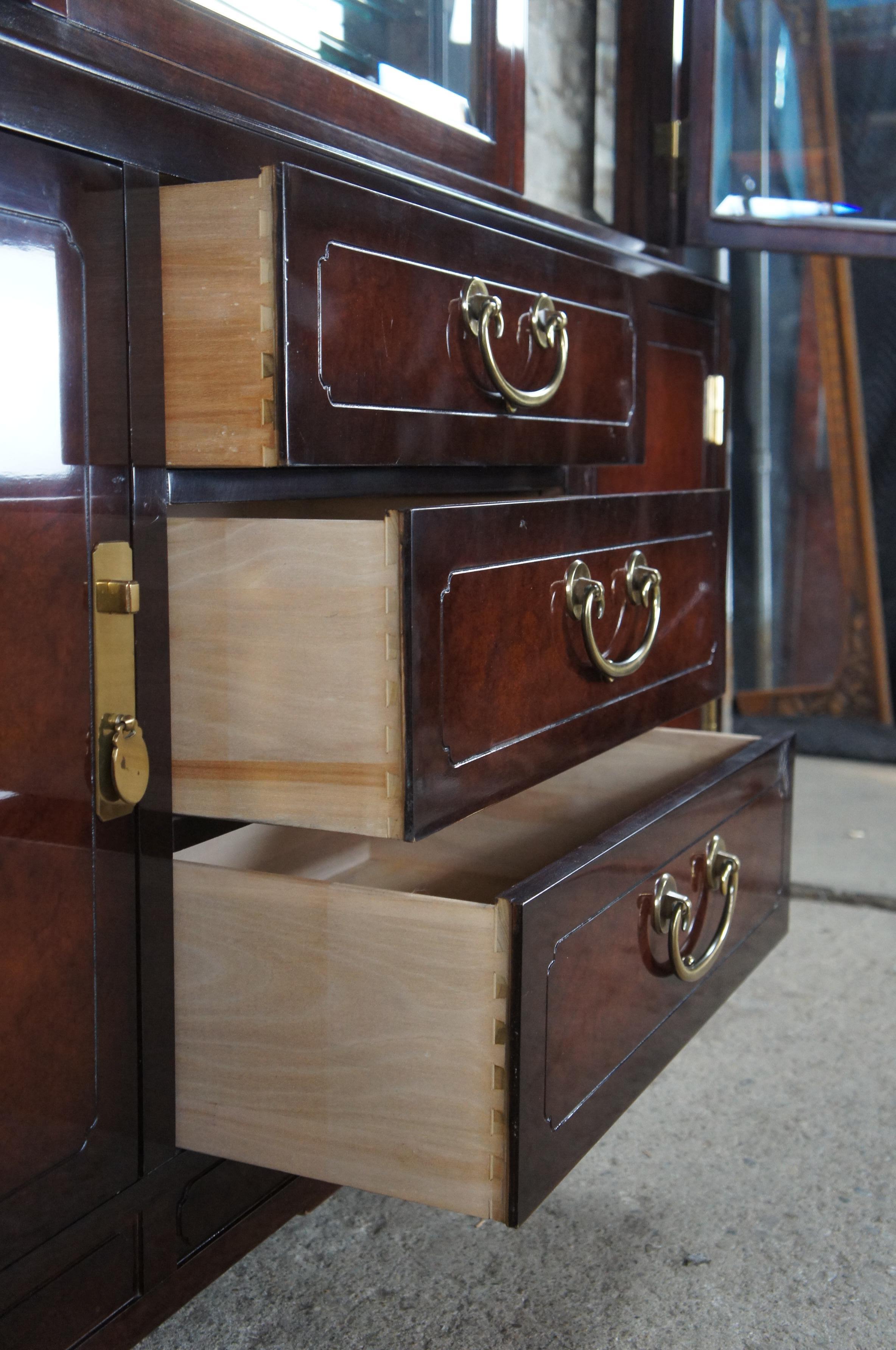 Brass White Furniture Mahogany & Burl Mandarin Chinoiserie China Display Cabinet For Sale