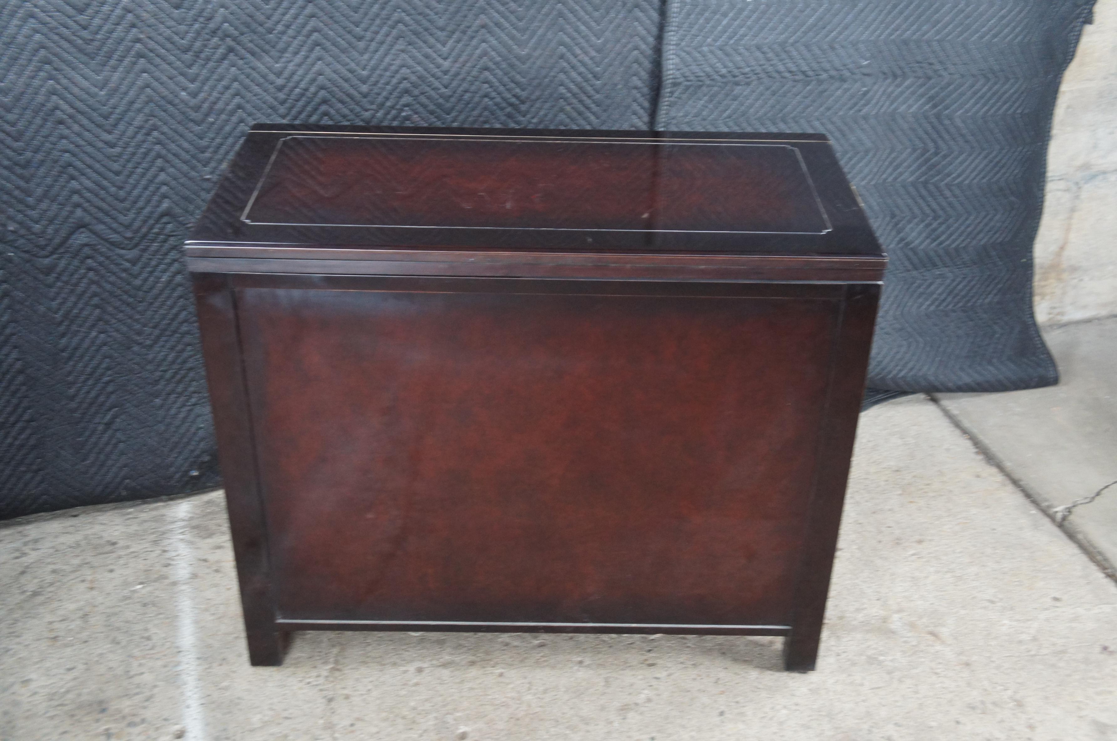 White Furniture Mahogany & Burl Mandarin Chinoiserie Flip Top Buffet Server For Sale 4