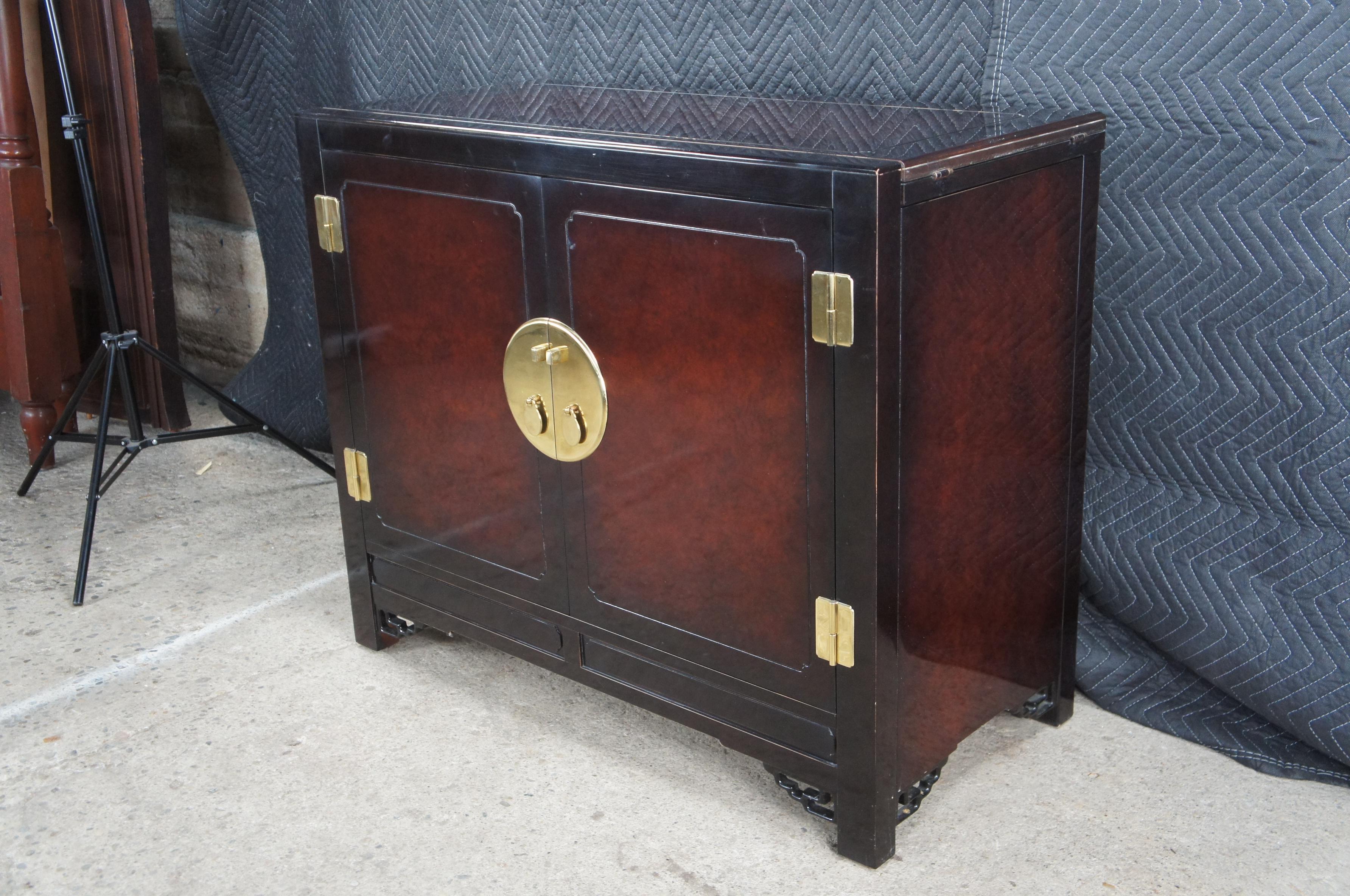 White Furniture Mahogany & Burl Mandarin Chinoiserie Flip Top Buffet Server For Sale 5