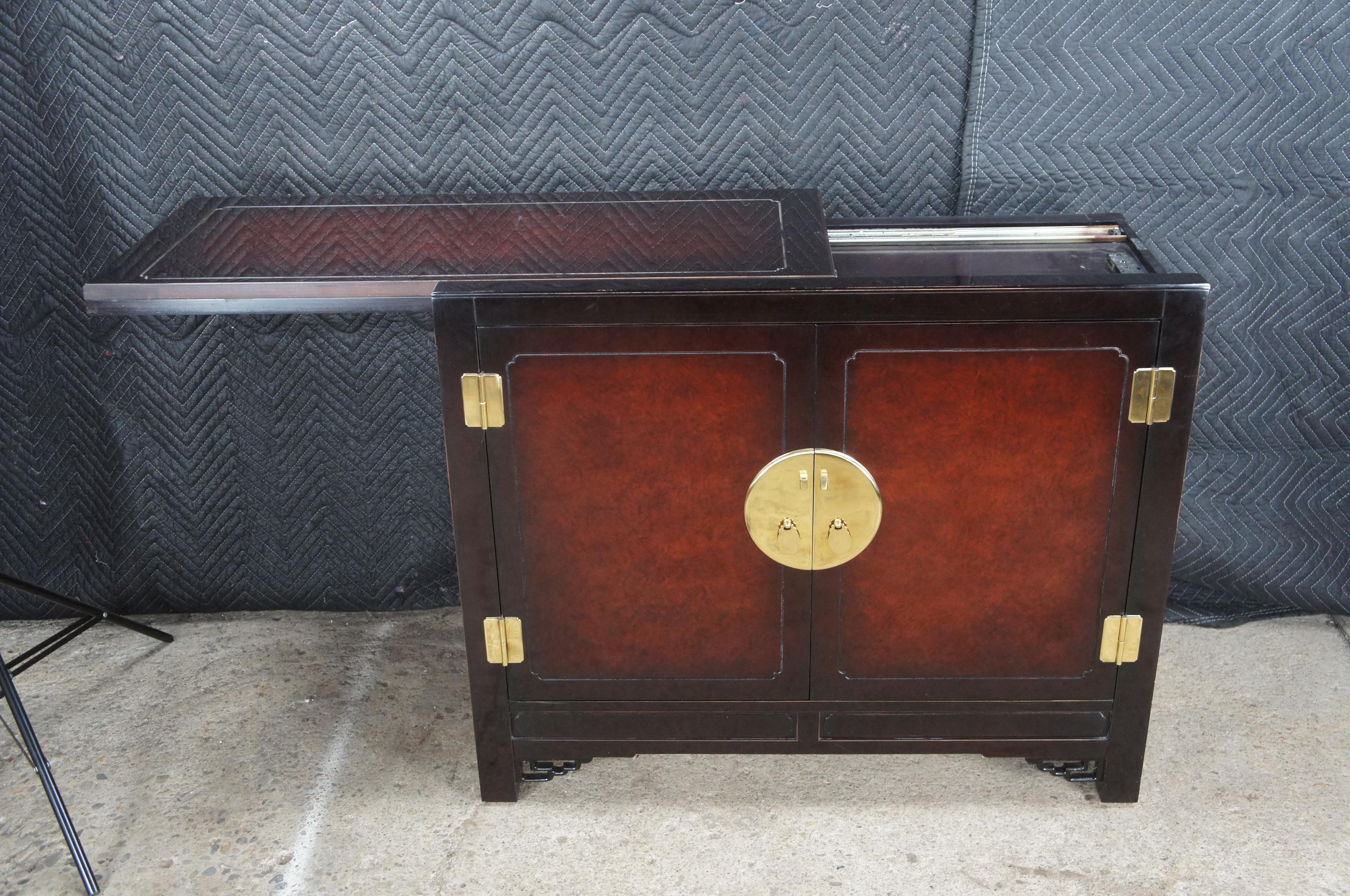 White Furniture Mahogany & Burl Mandarin Chinoiserie Flip Top Buffet Server For Sale 1