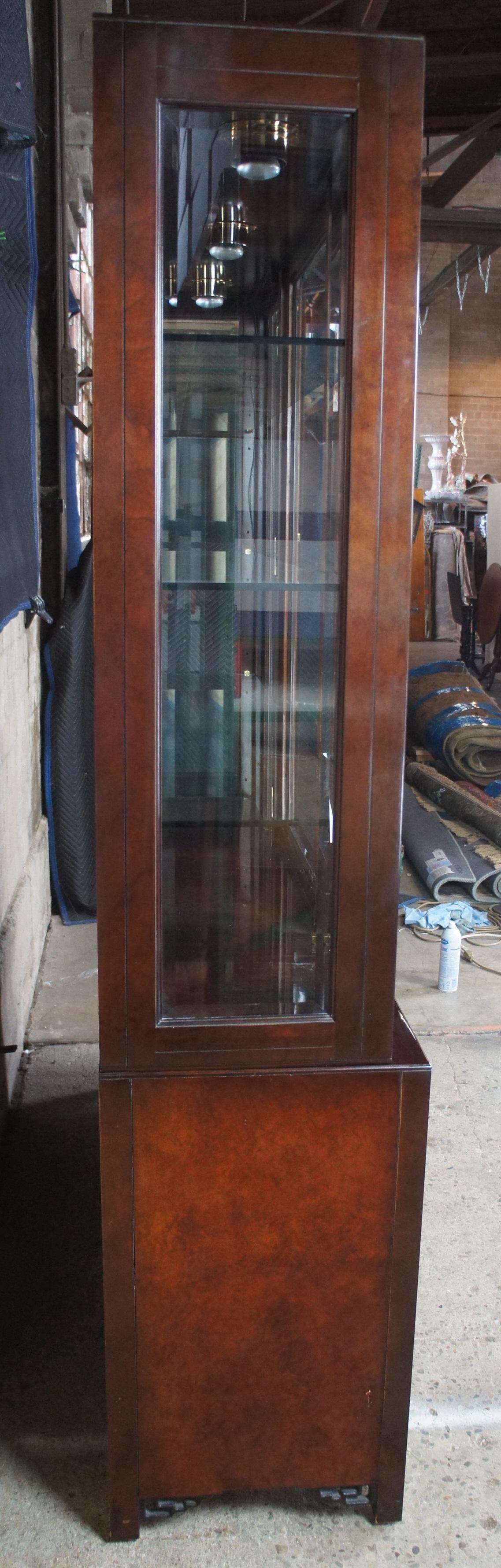 Glass White Furniture Mahogany & Burl Mandarin Ming Chinoiserie China Display Cabinet