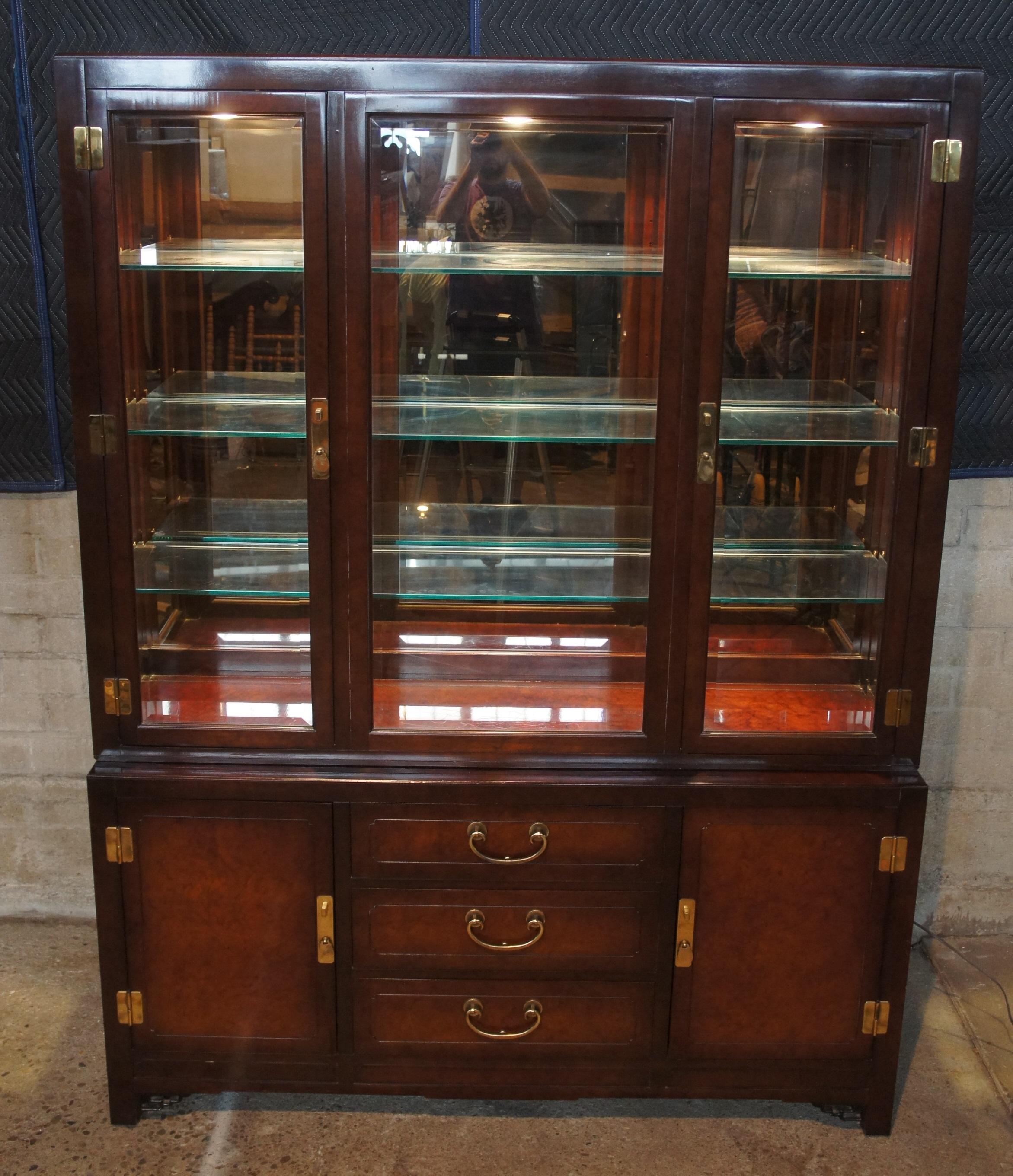 White Furniture Mahogany & Burl Mandarin Ming Chinoiserie China Display Cabinet 1