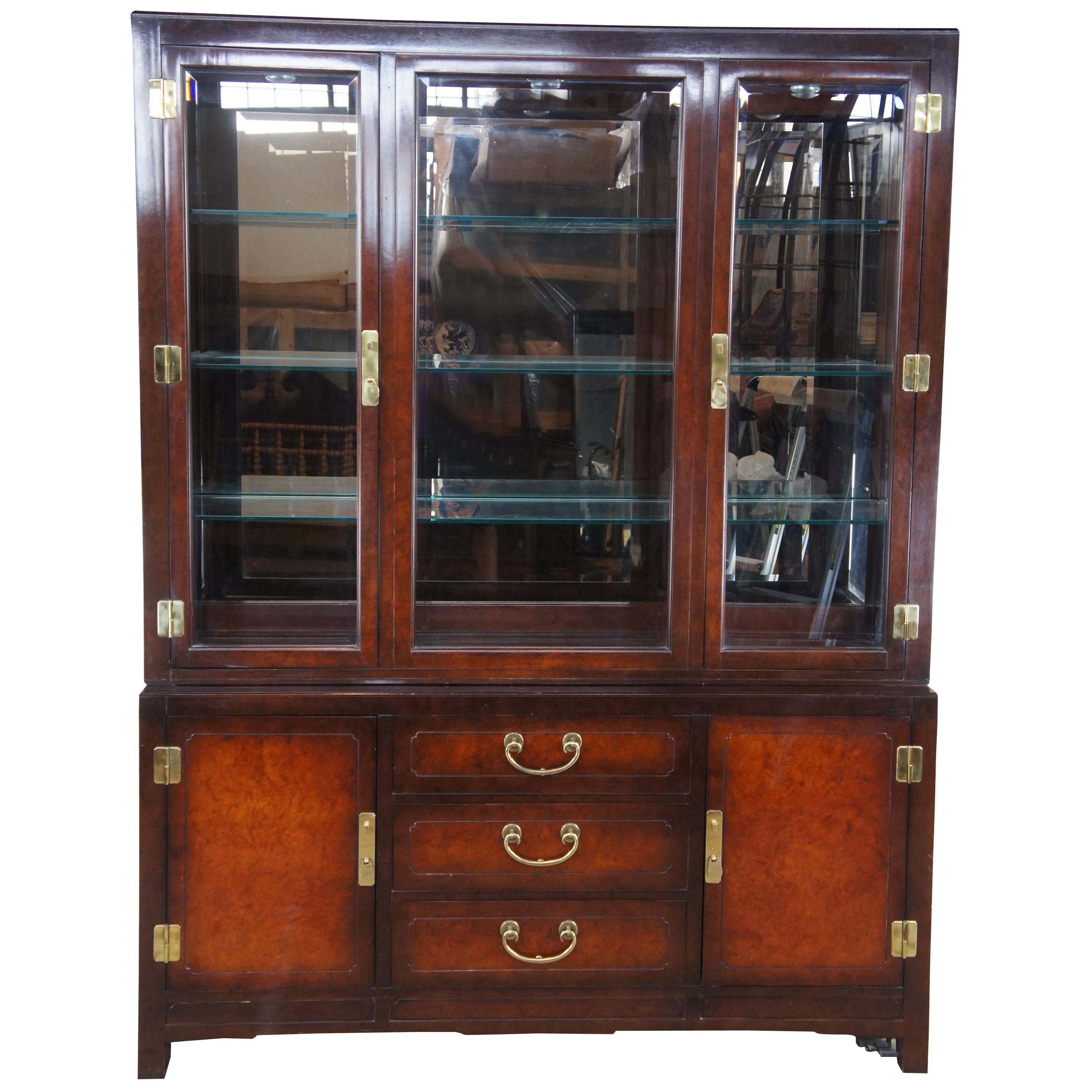 White Furniture Mahogany & Burl Mandarin Ming Chinoiserie China Display Cabinet