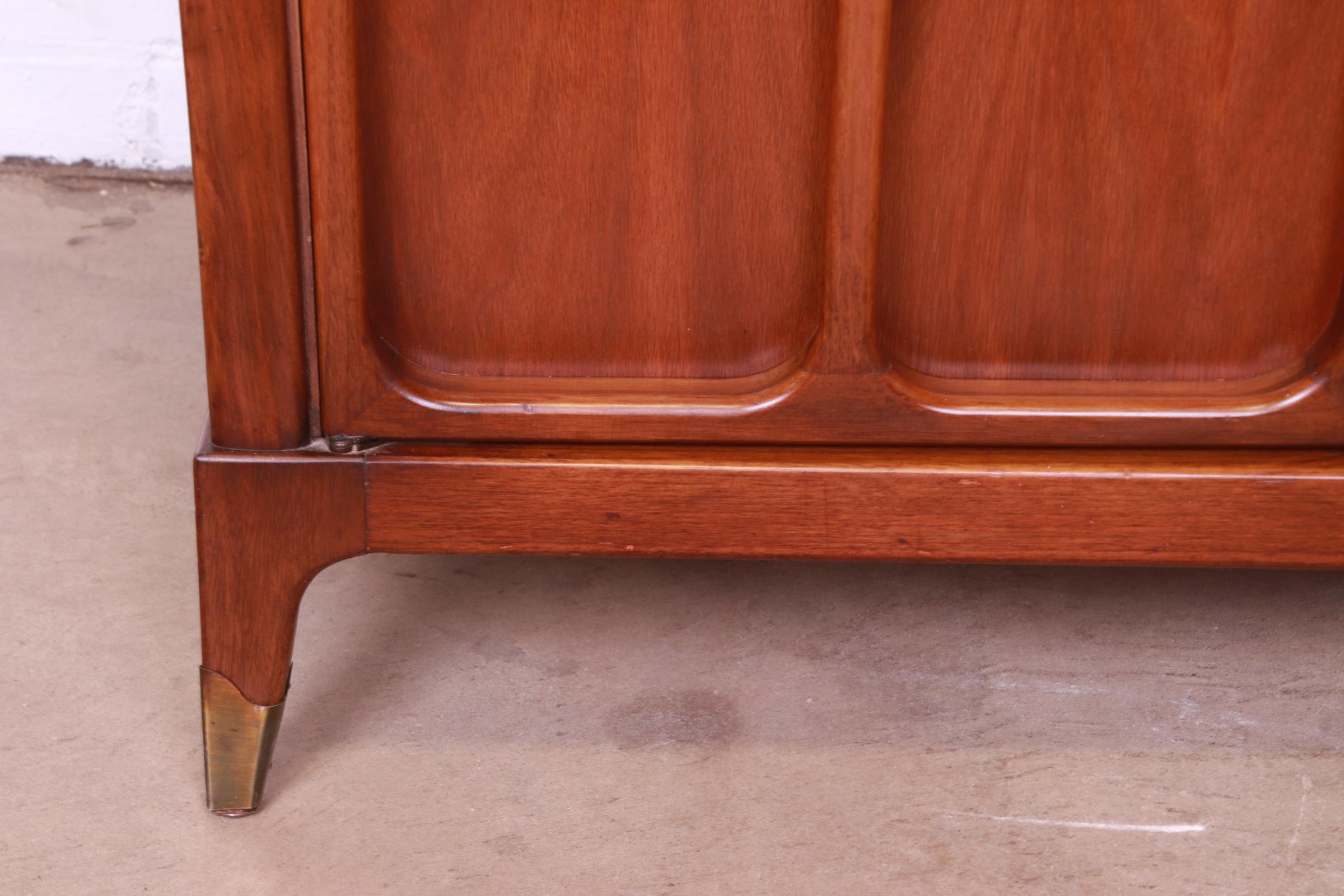 White Furniture Mid-Century Modern Sculpted Walnut Breakfront Bookcase Cabinet 2