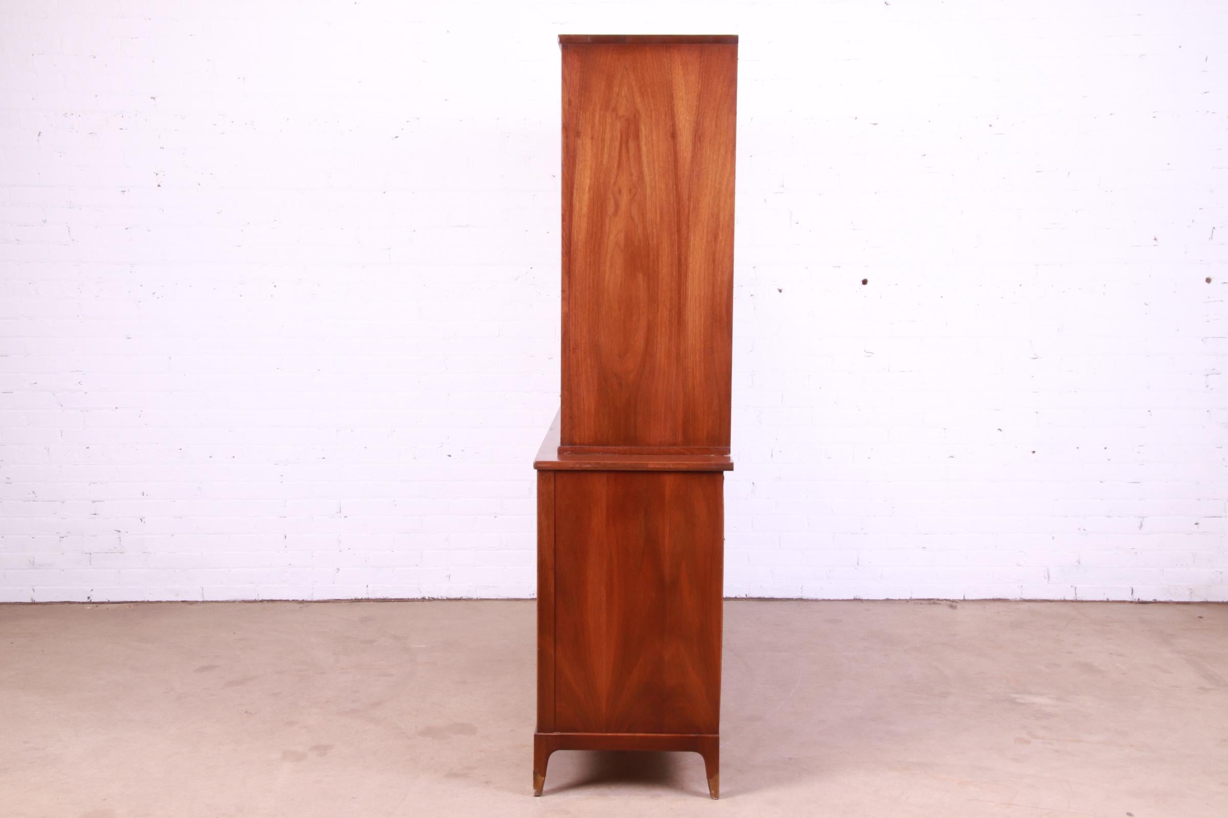 White Furniture Mid-Century Modern Sculpted Walnut Breakfront Bookcase Cabinet 7