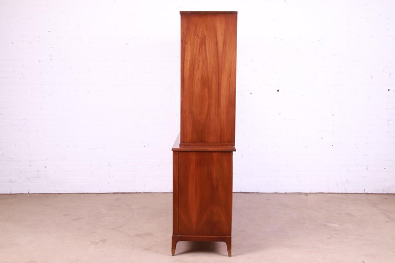 White Furniture Mid-Century Modern Sculpted Walnut Breakfront Bookcase Cabinet For Sale 8